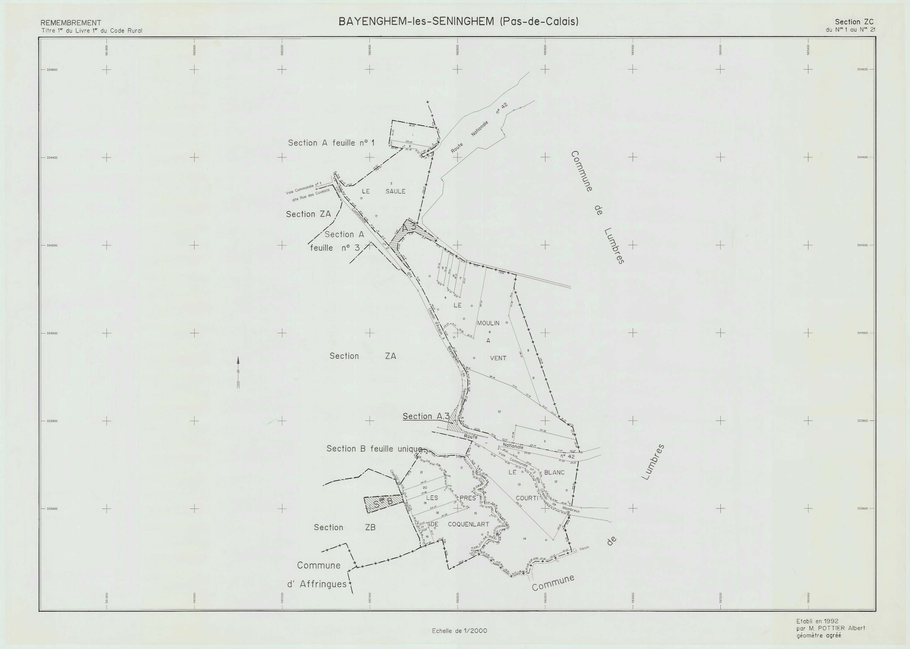 Bayenghem-lès-Seninghem - Plan de remembrement : section ZC.
