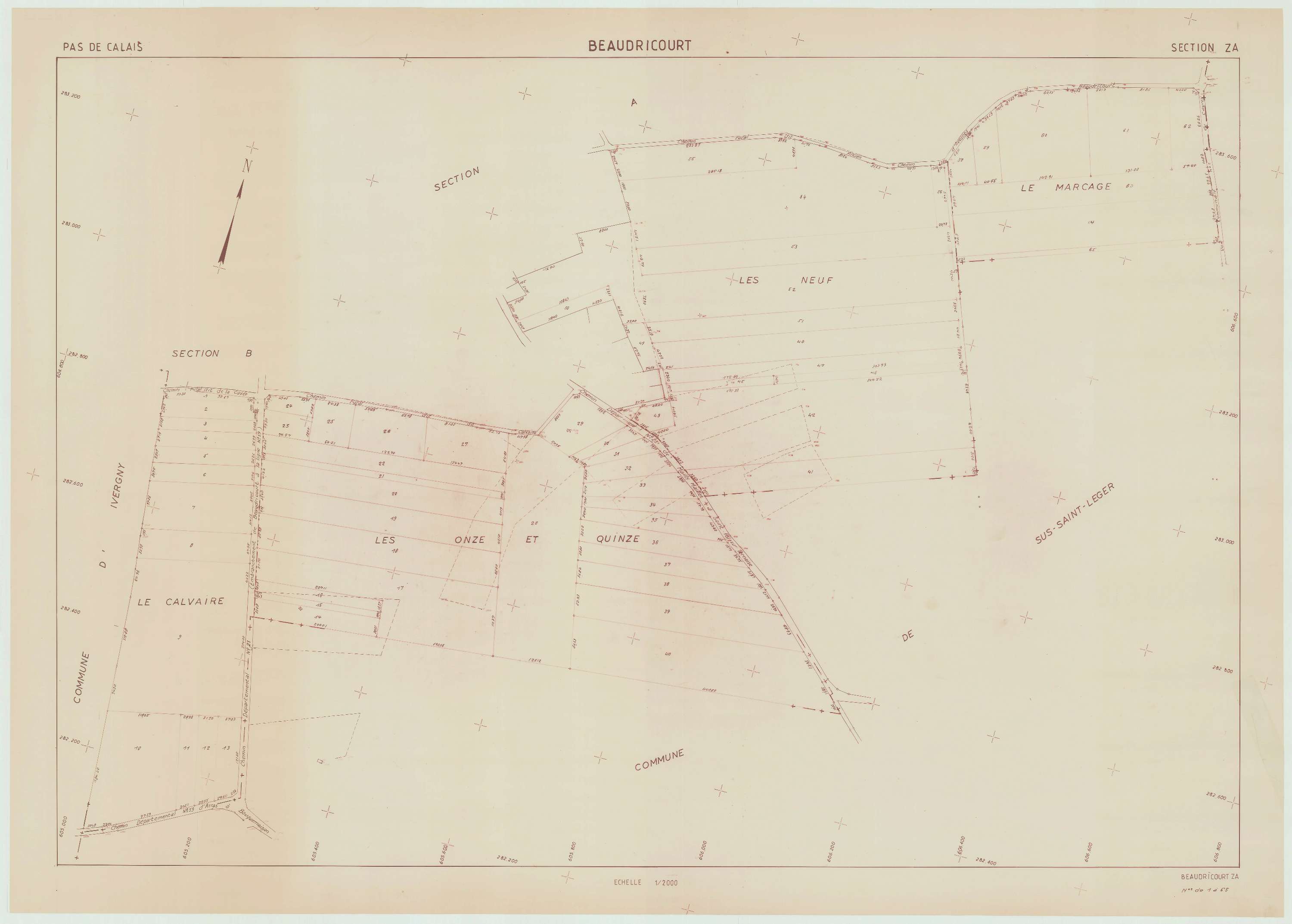 Beaudricourt - Plan de remembrement : section ZA.