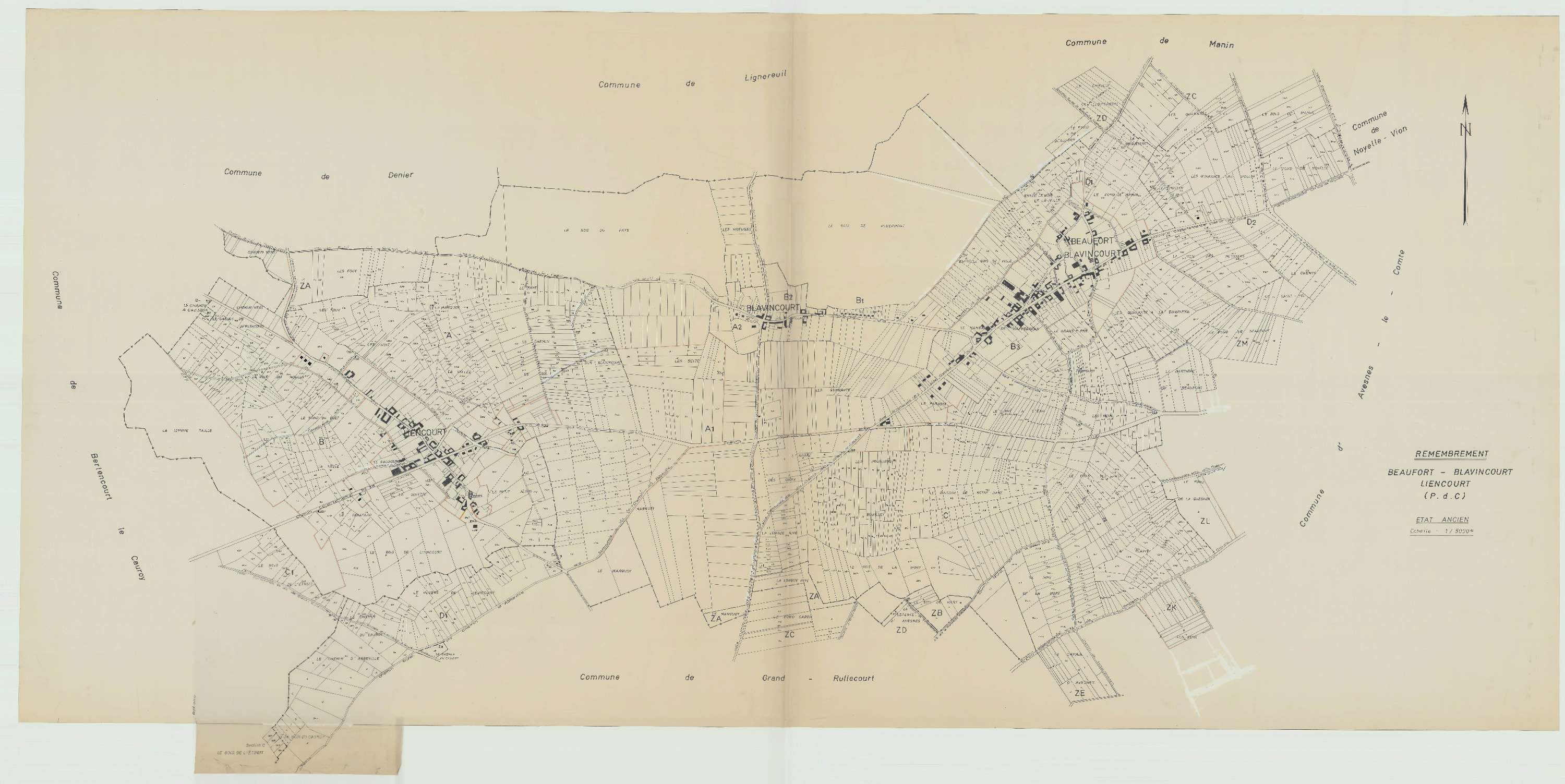 Beaufort-Blavincourt - Plan cadastral : tableau d'assemblage antérieur au remembrement.