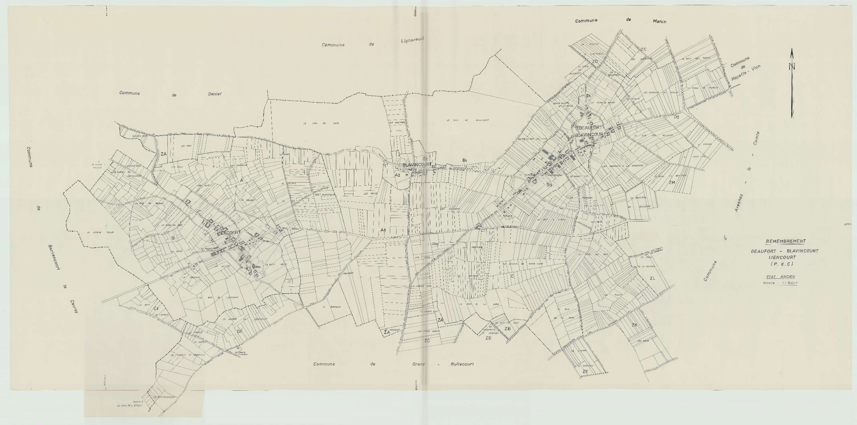 Beaufort-Blavincourt - Plan cadastral : tableau d'assemblage antérieur au remembrement.