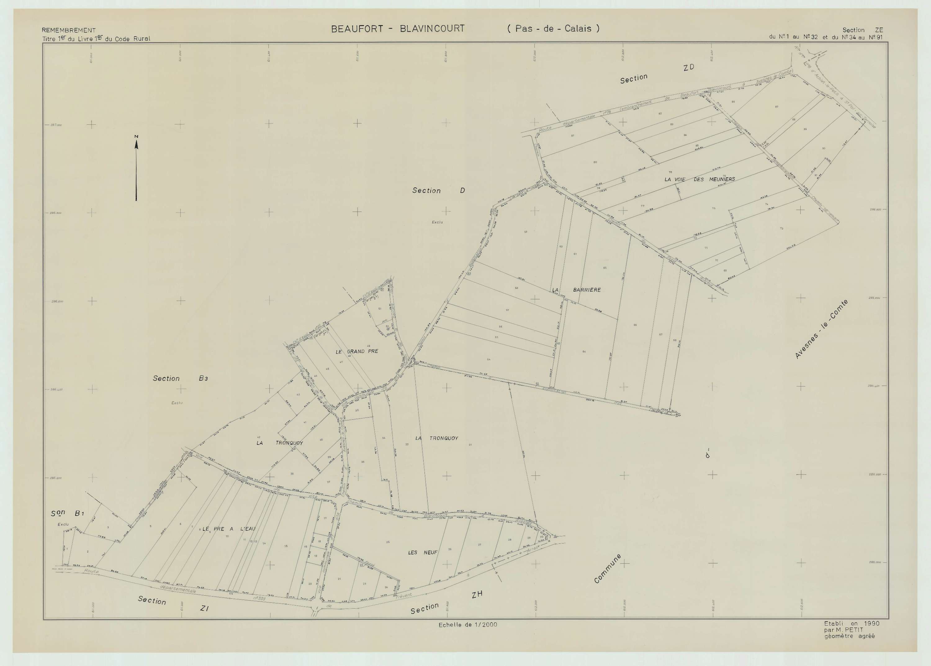 Beaufort-Blavincourt - Plan de remembrement : section ZE.