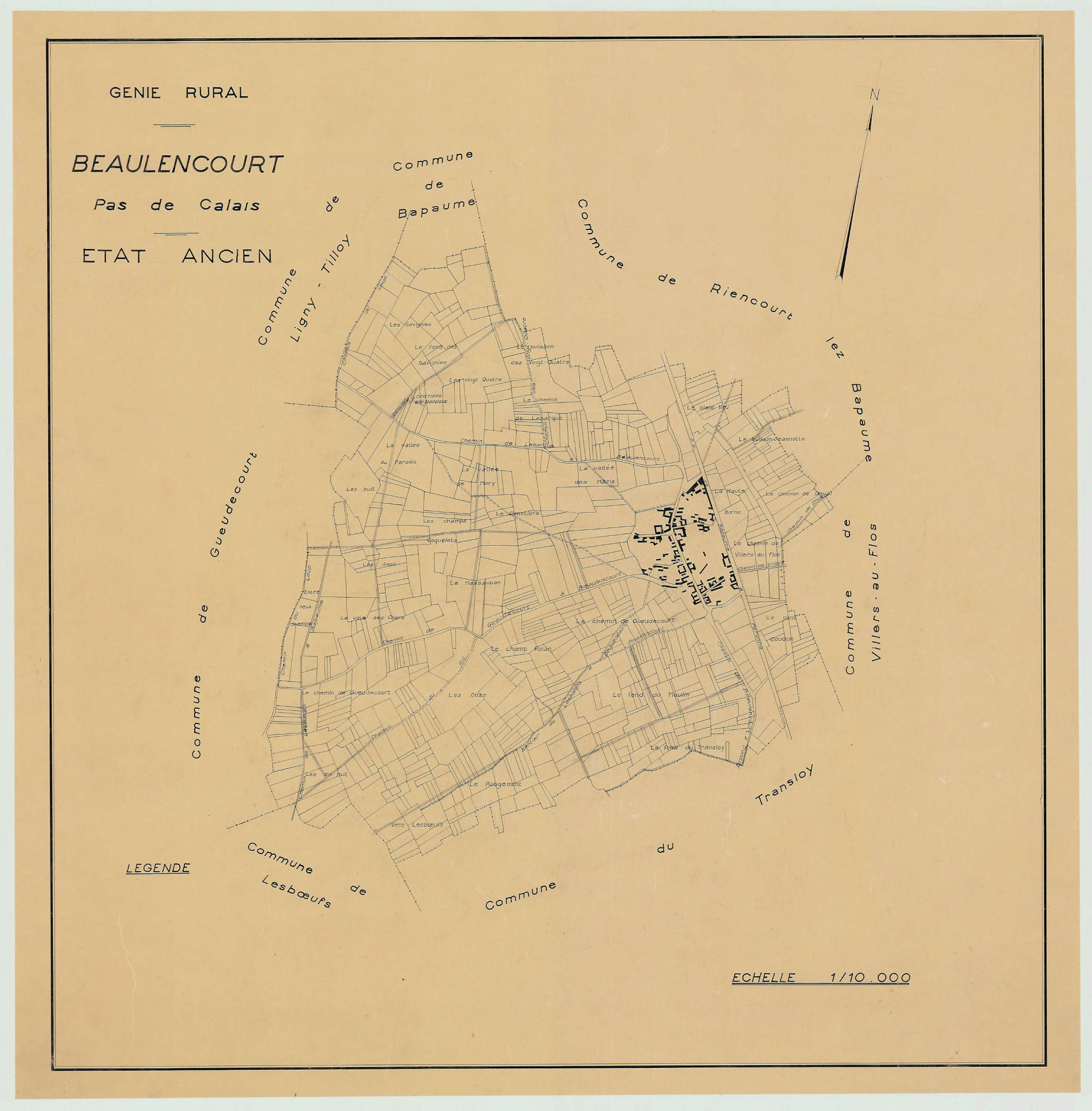 Beaulencourt - Plan cadastral : tableau d'assemblage antérieur au remembrement.