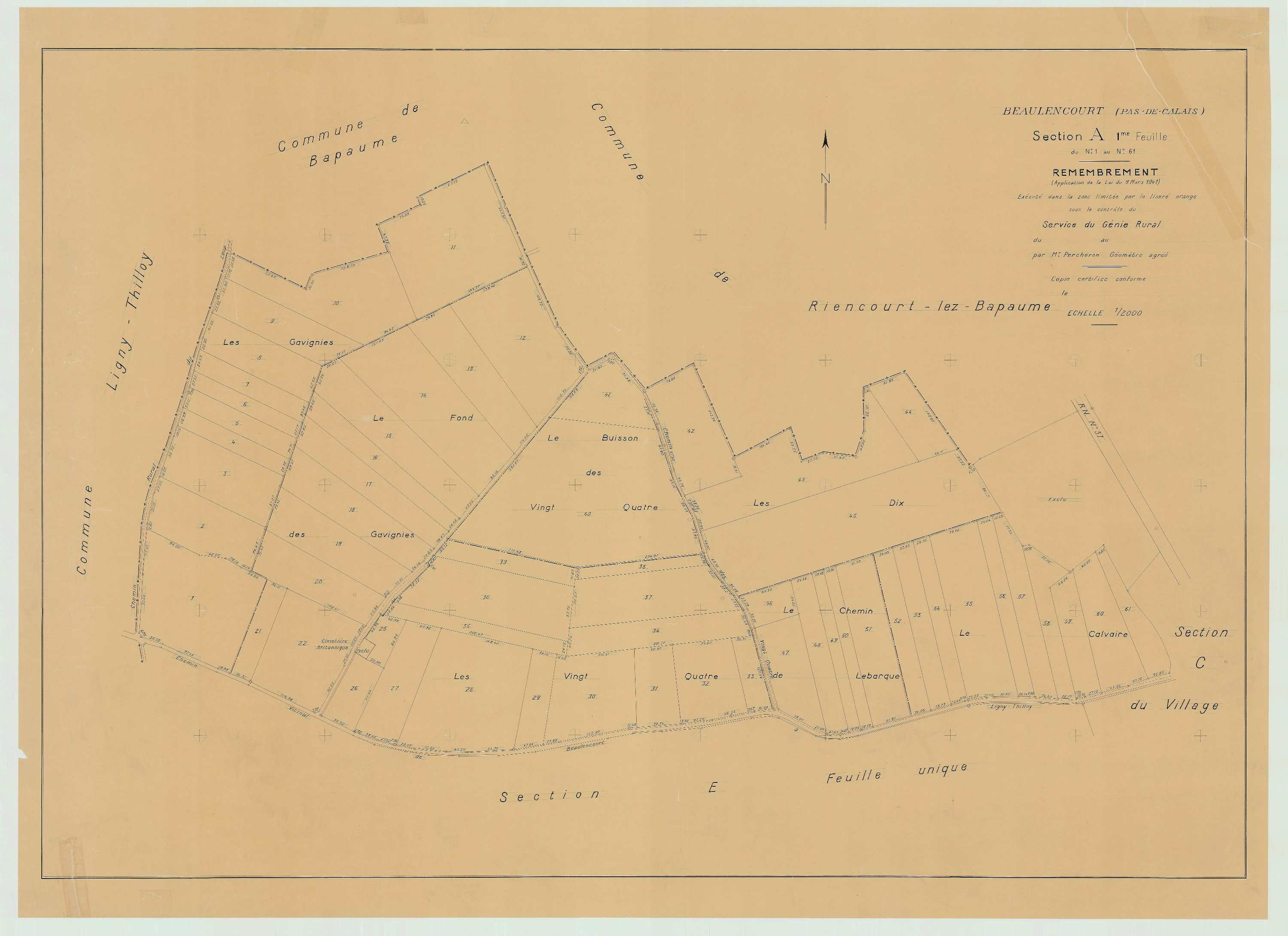 Beaulencourt - Plan de remembrement : section A.