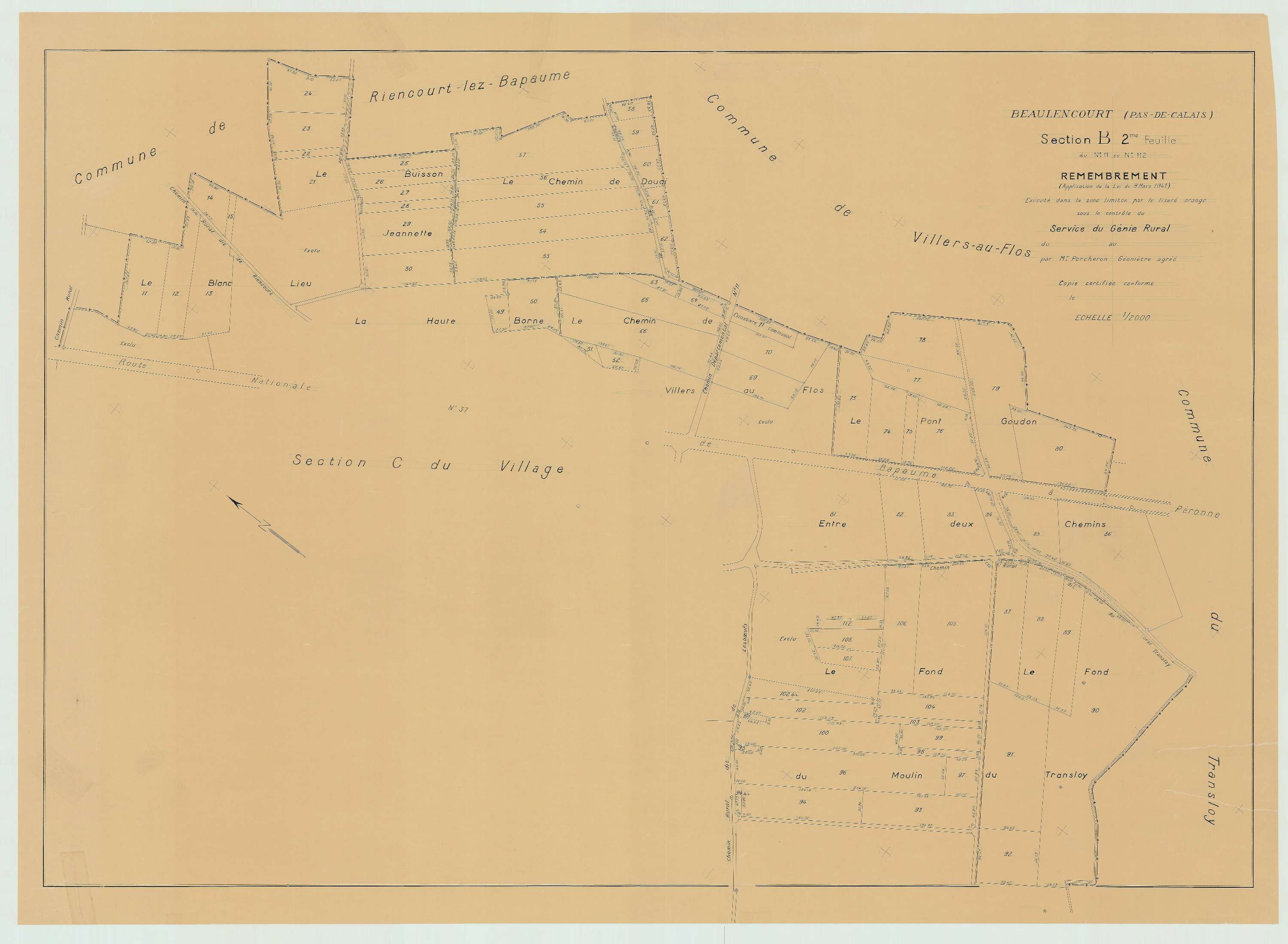 Beaulencourt - Plan de remembrement : section B.