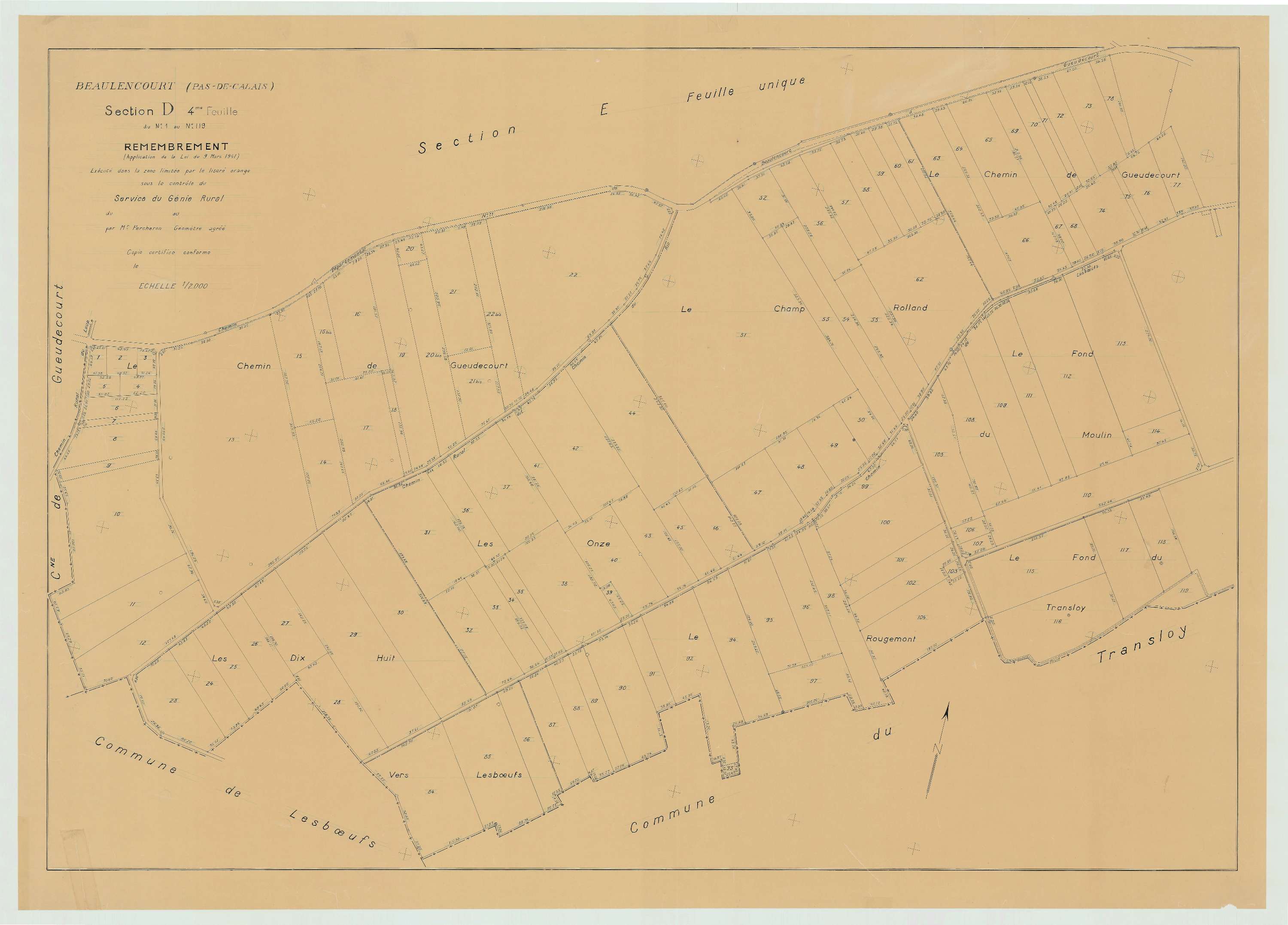 Beaulencourt - Plan de remembrement : section D.