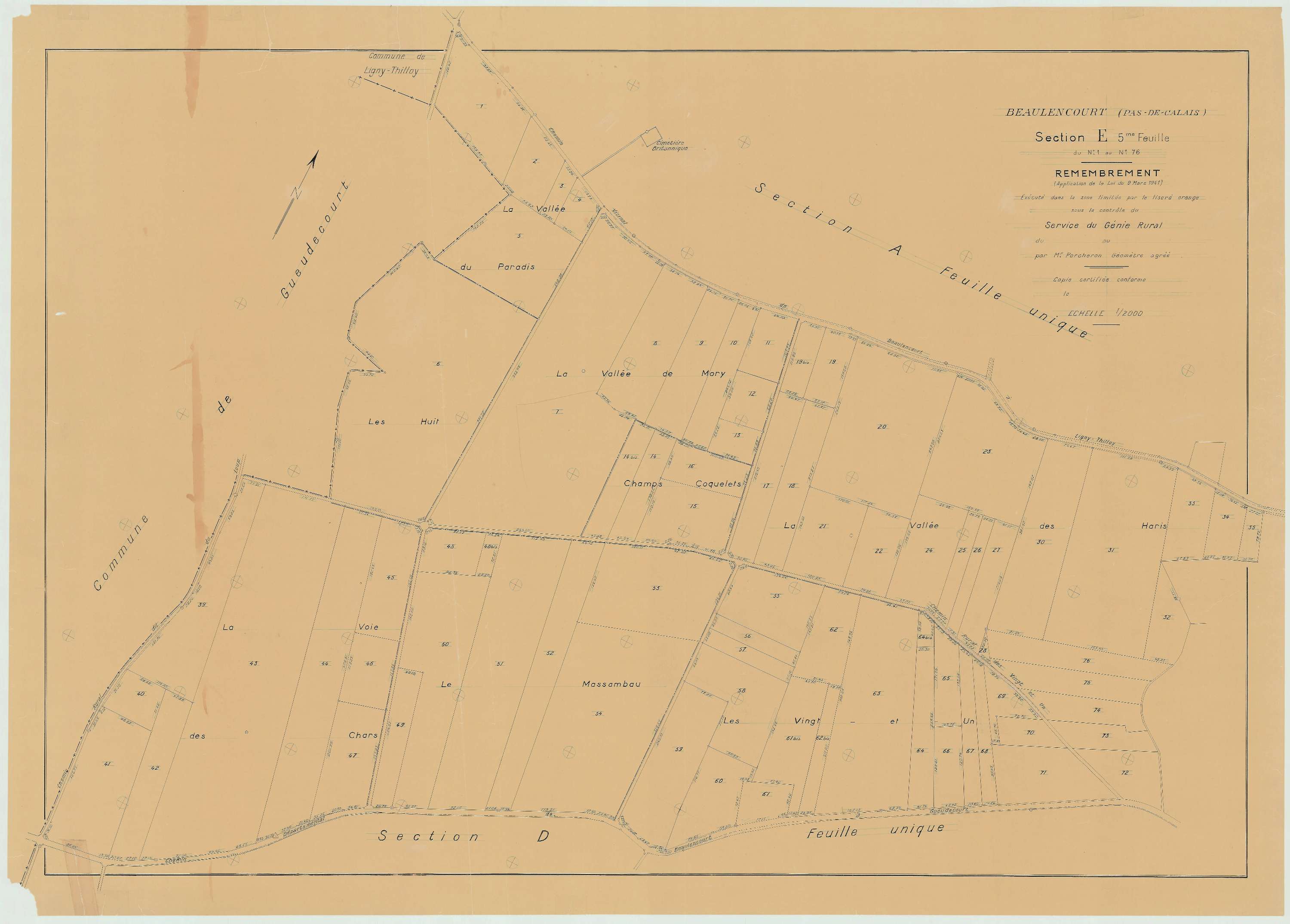 Beaulencourt - Plan de remembrement : section E.