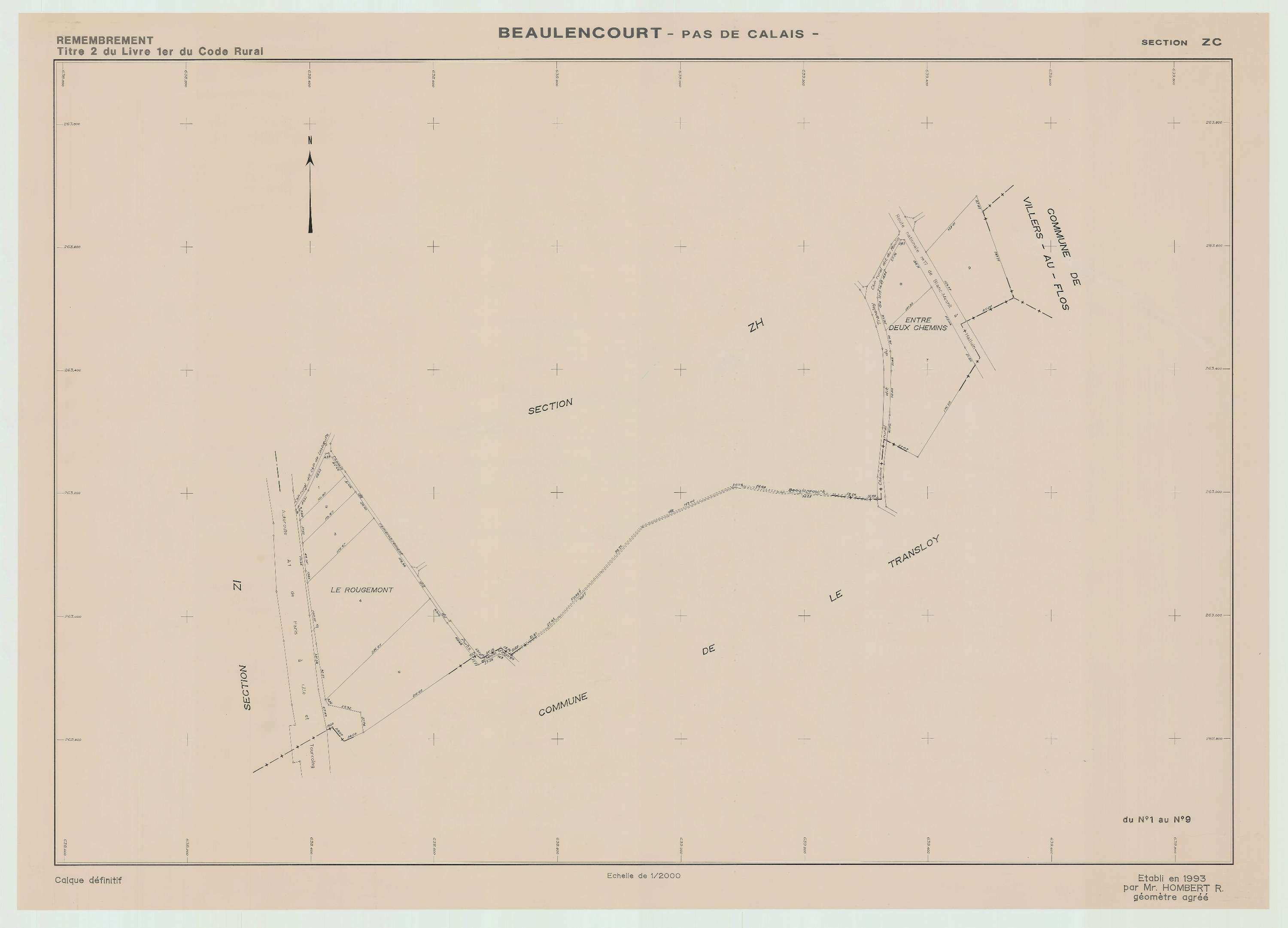 Beaulencourt - Plan de remembrement : section ZC.