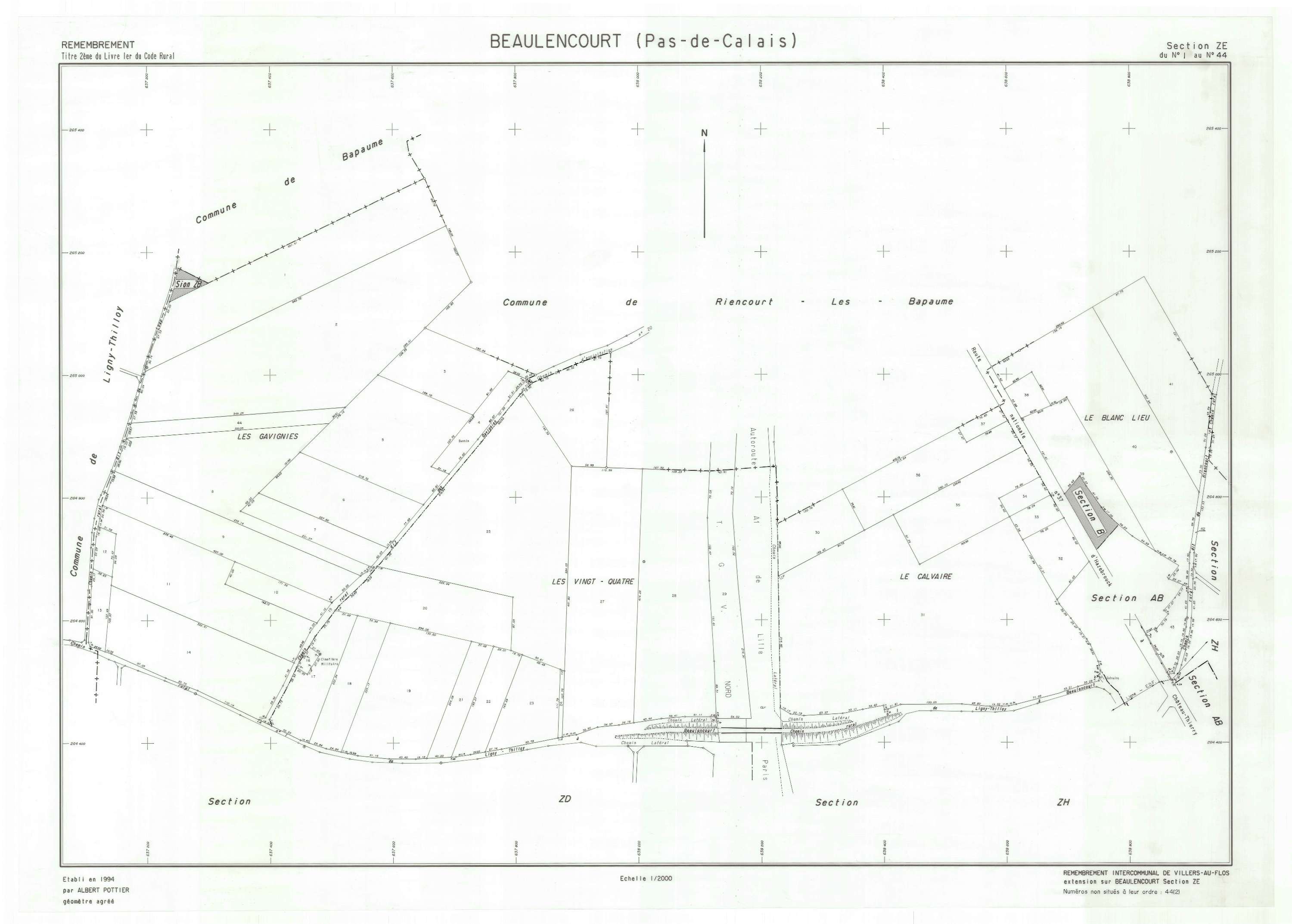 Beaulencourt - Plan de remembrement : section ZE.