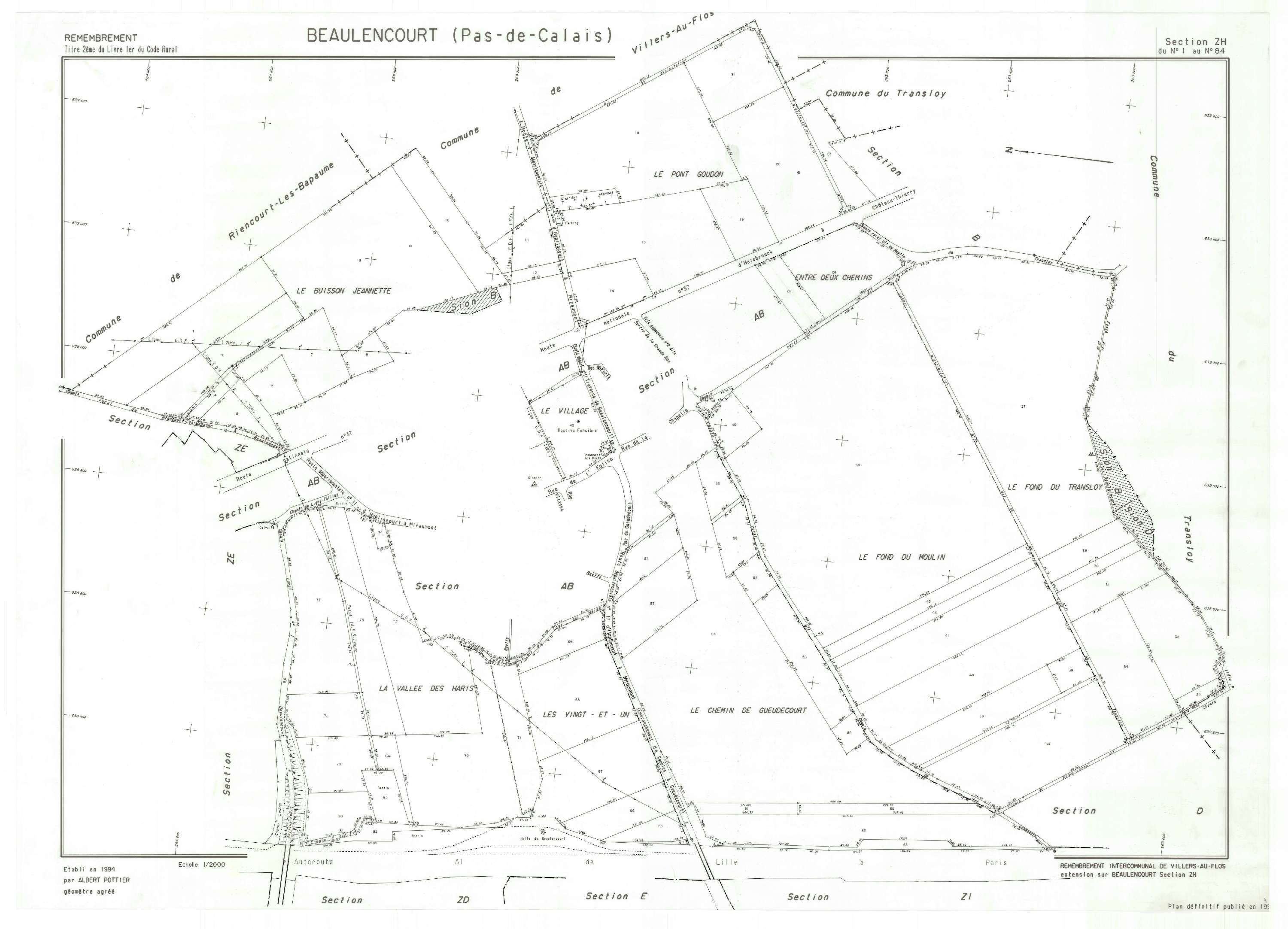 Beaulencourt - Plan de remembrement : section ZH.