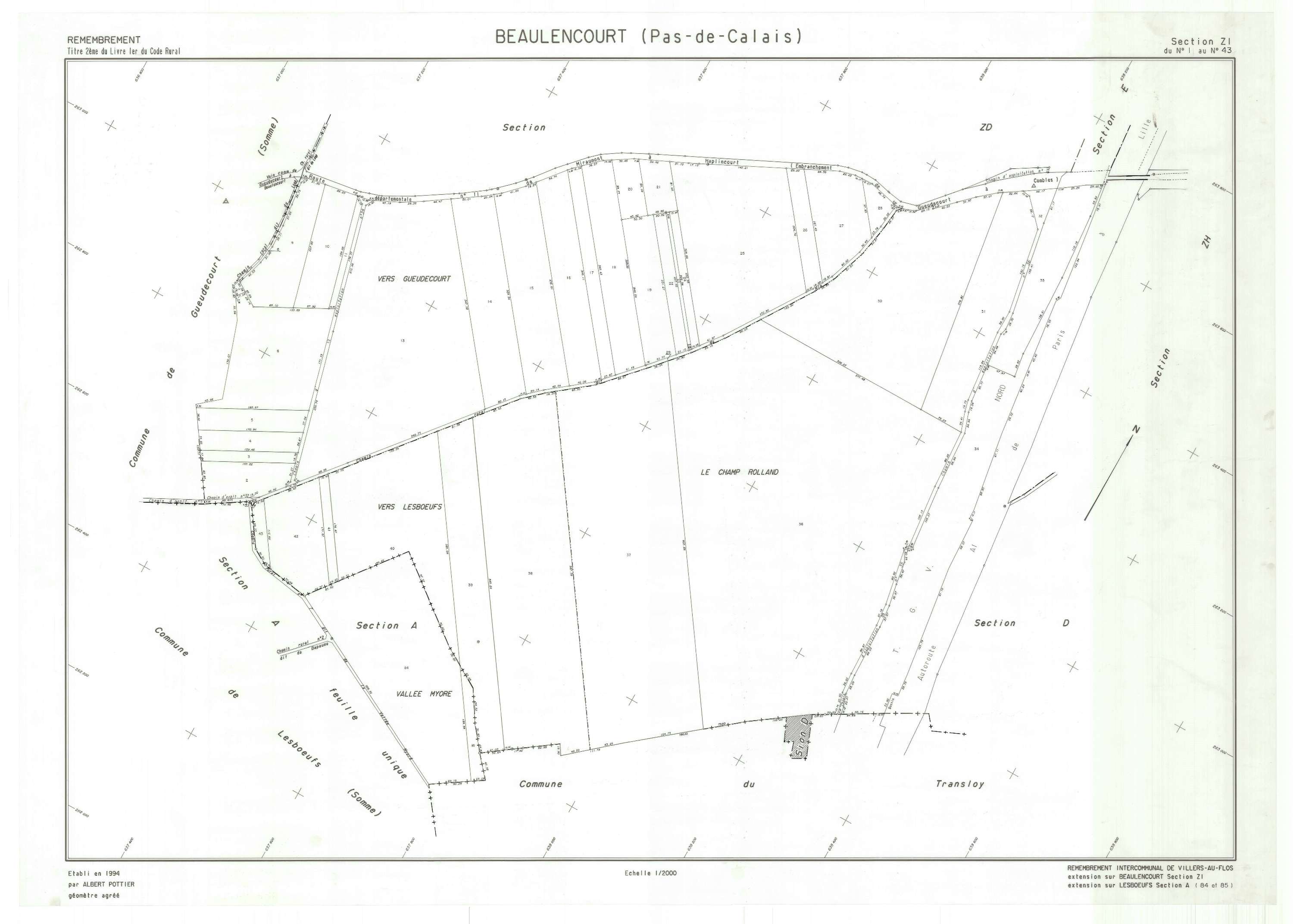 Beaulencourt - Plan de remembrement : section ZI.