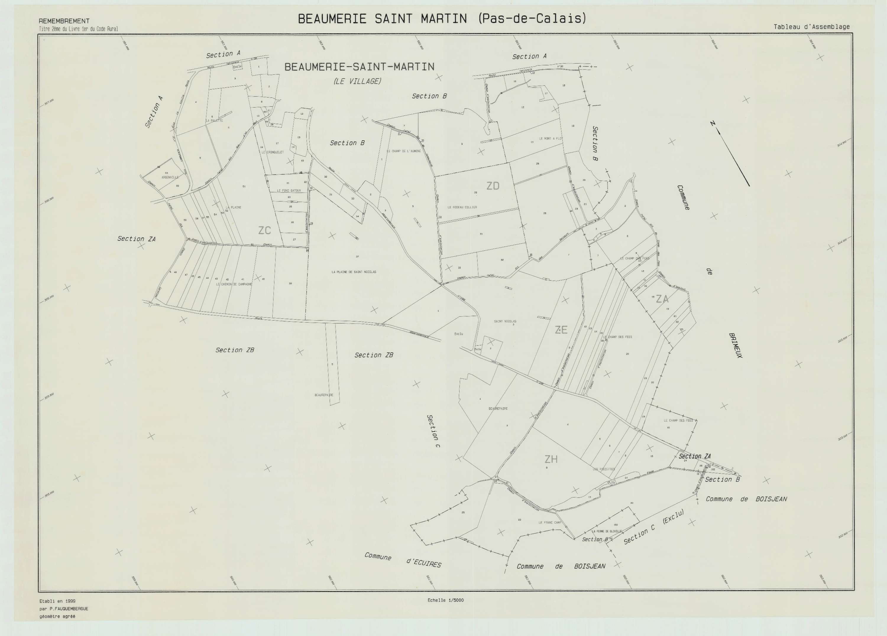 Beaumerie-Saint-Martin - Plan cadastral : tableau d'assemblage postérieur au remembrement.