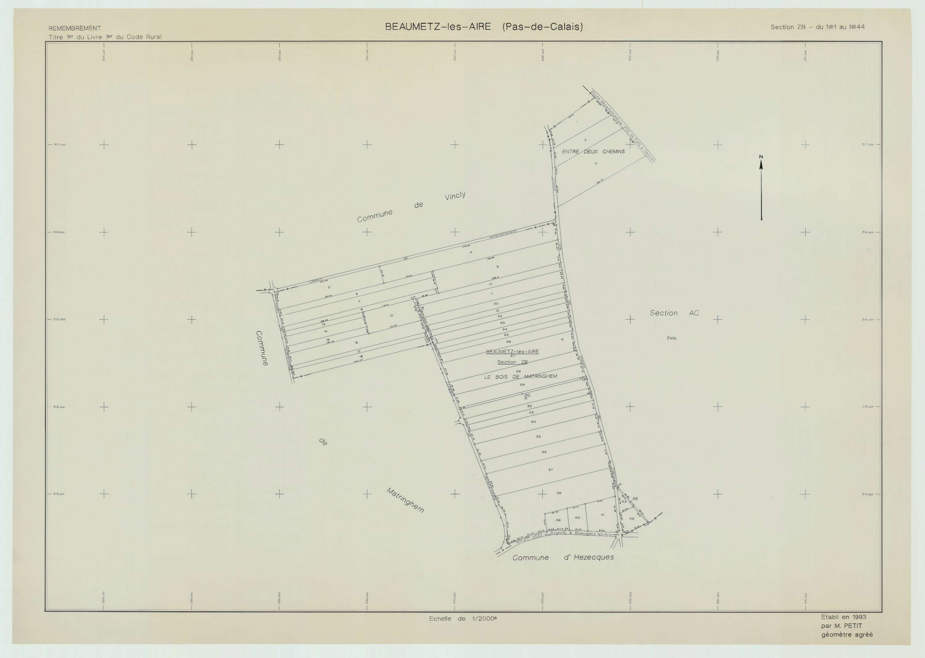Beaumetz-lès-Aire - Plan de remembrement : section ZB.