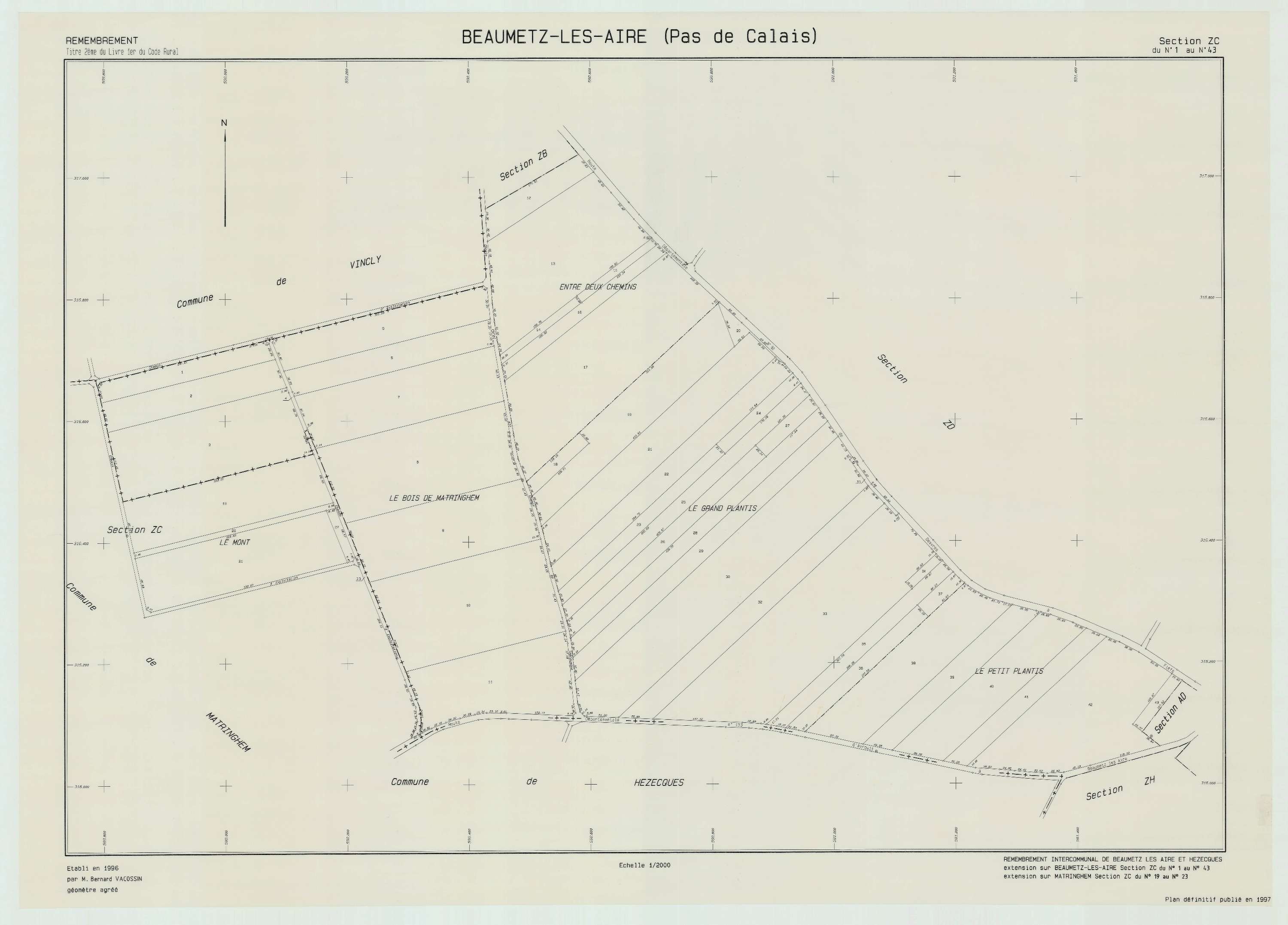 Beaumetz-lès-Aire - Plan de remembrement : section ZC.
