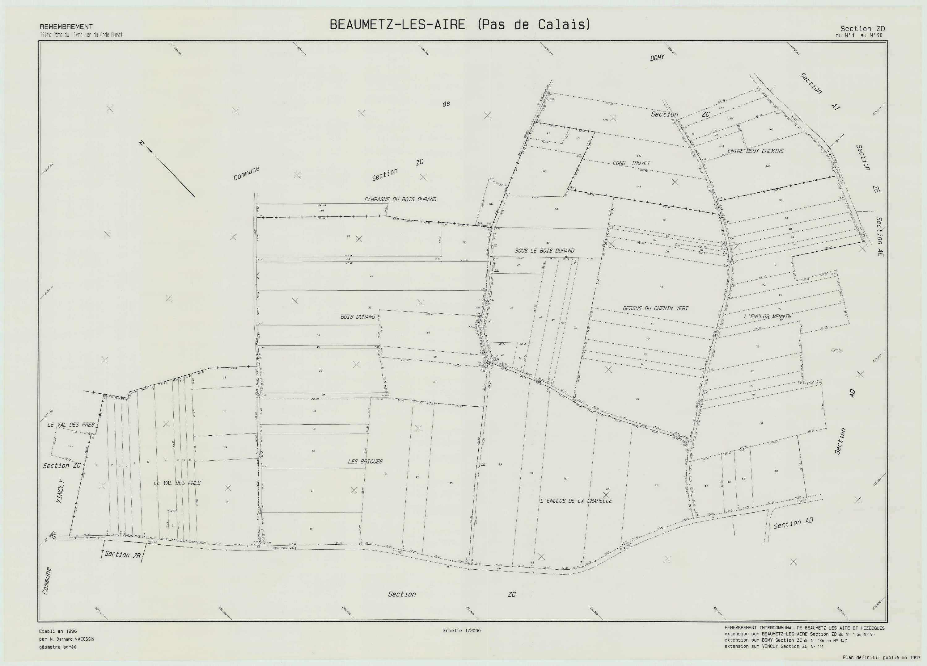 Beaumetz-lès-Aire - Plan de remembrement : section ZD.