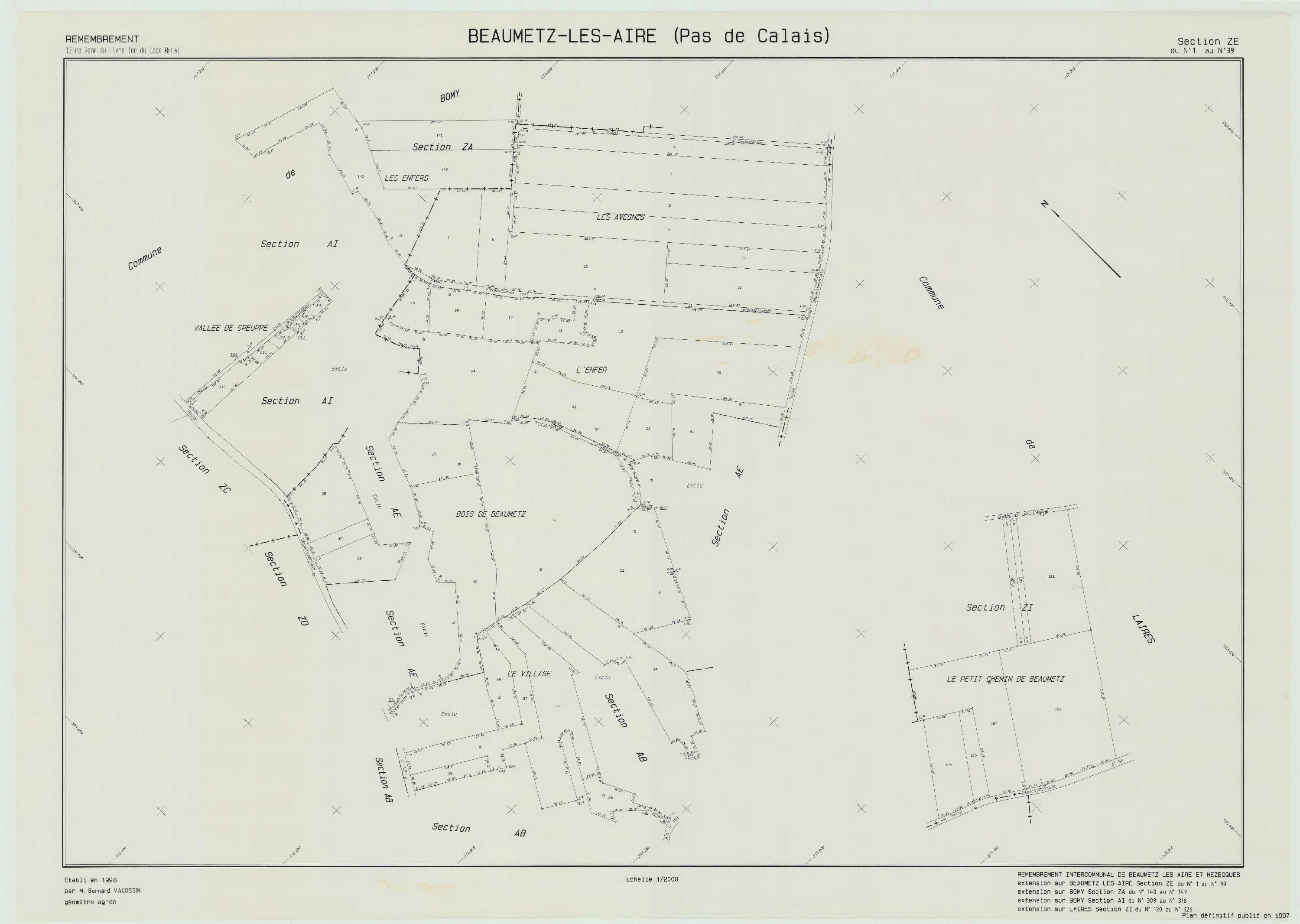 Beaumetz-lès-Aire - Plan de remembrement : section ZE.