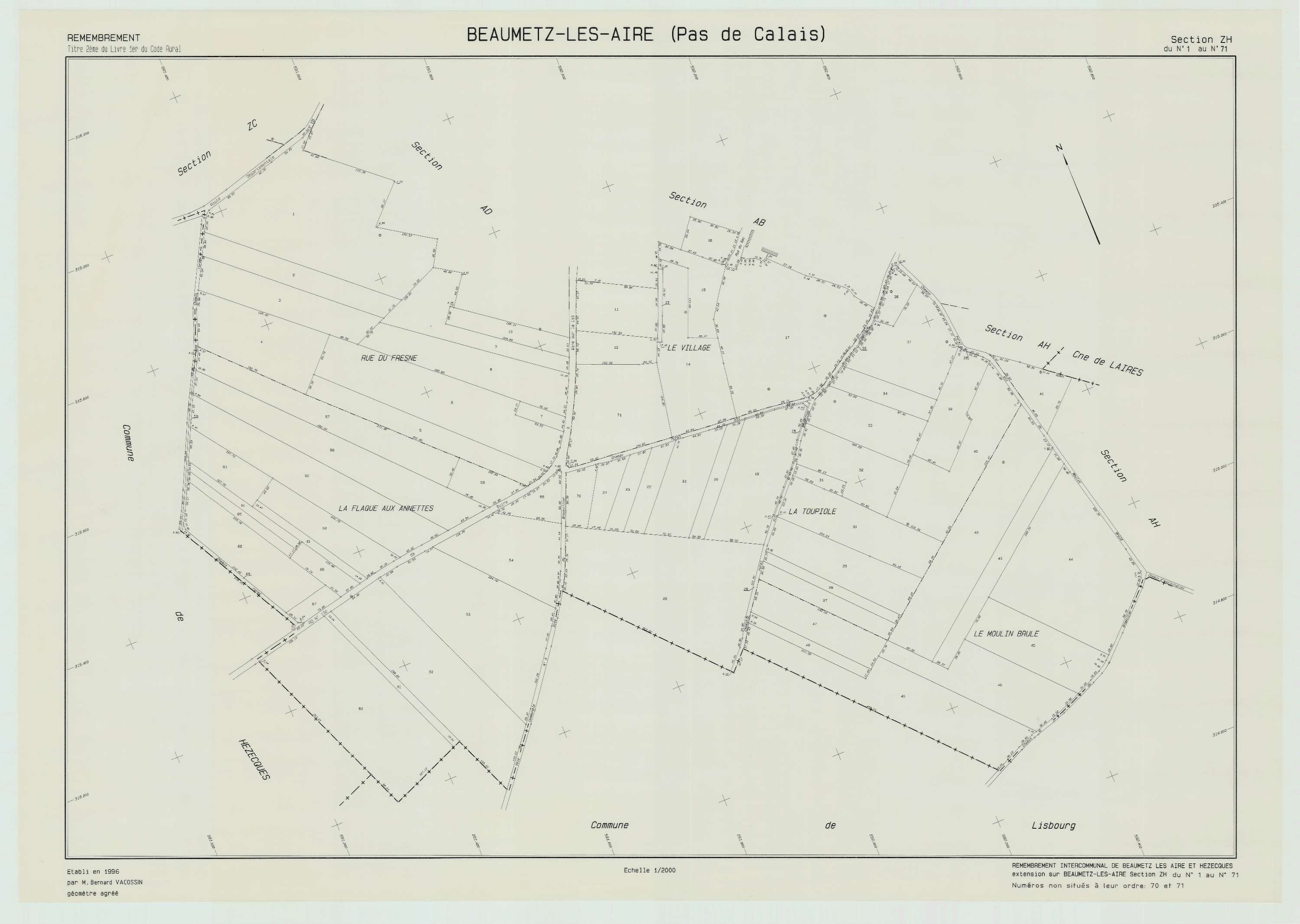 Beaumetz-lès-Aire - Plan de remembrement : section ZH.