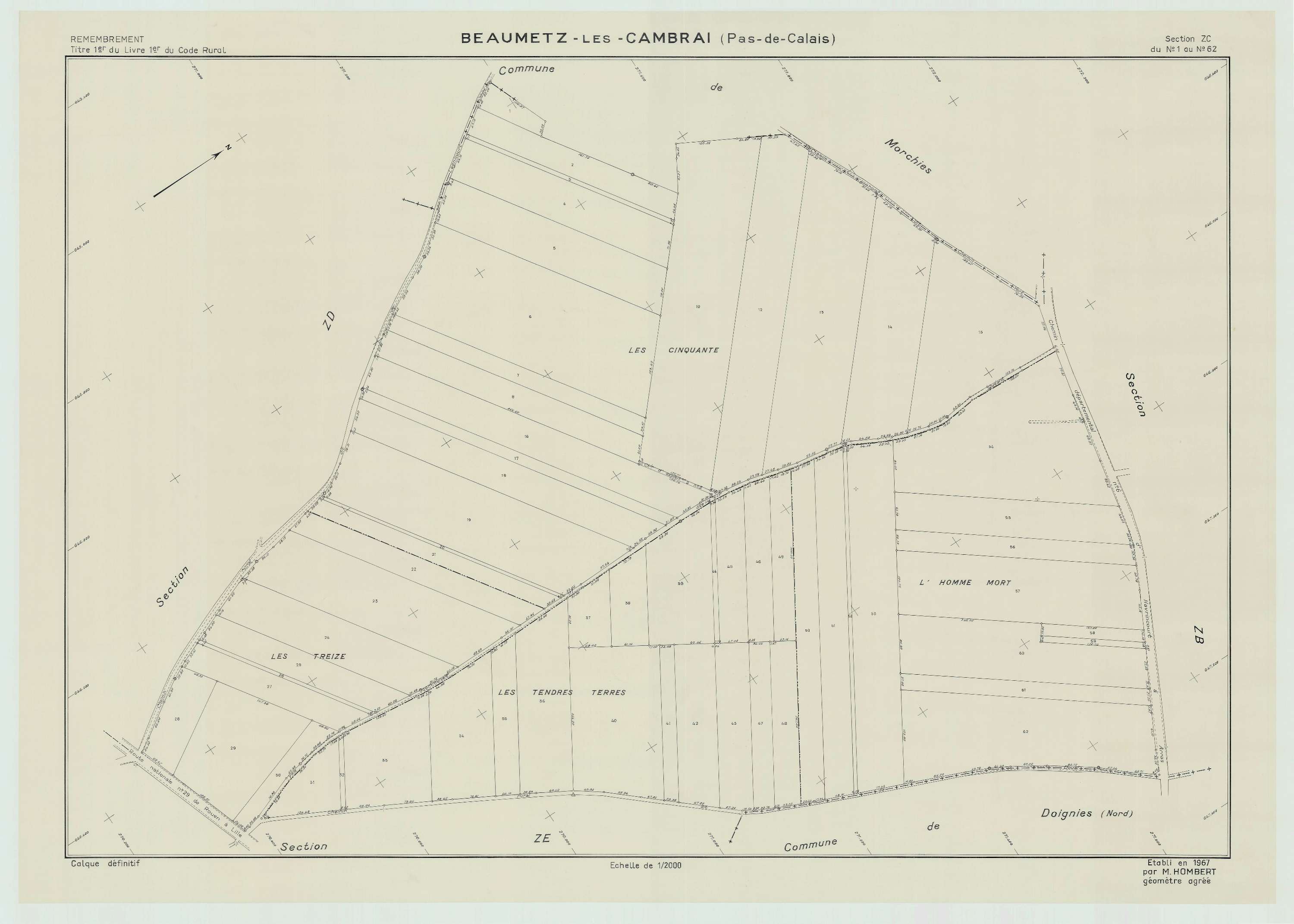 Beaumetz-lès-Cambrai - Plan de remembrement : section ZC.