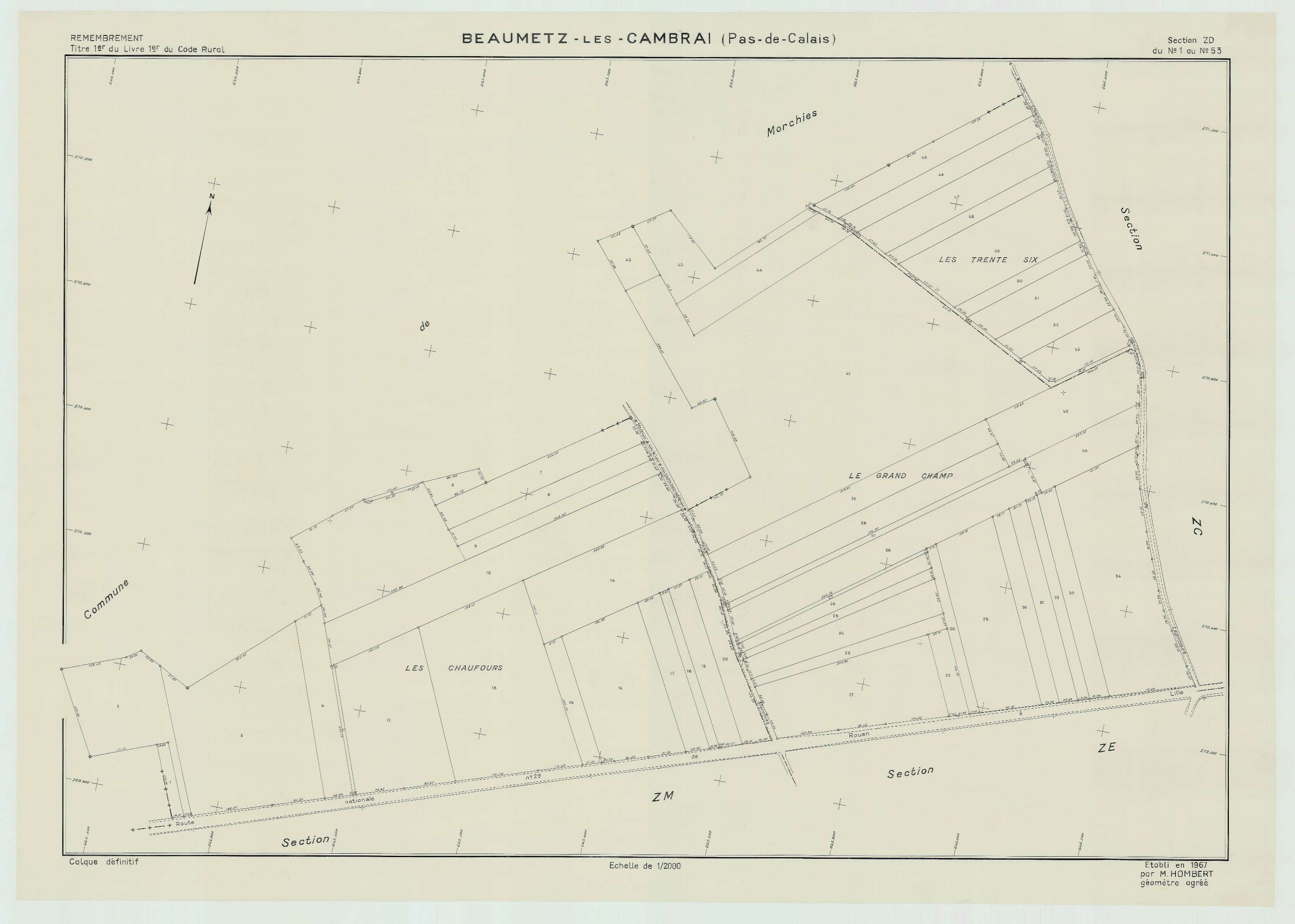 Beaumetz-lès-Cambrai - Plan de remembrement : section ZD.