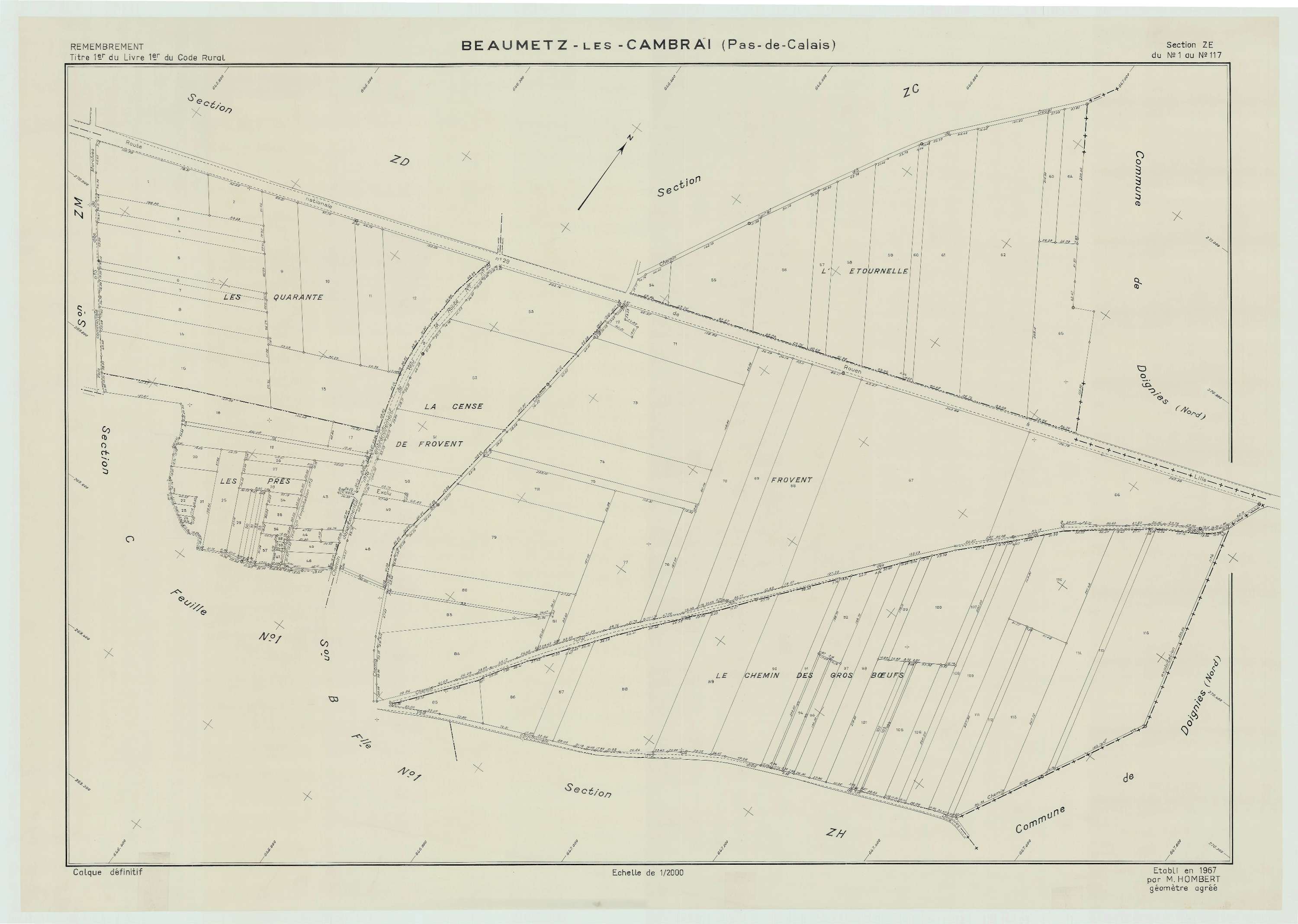 Beaumetz-lès-Cambrai - Plan de remembrement : section ZE.