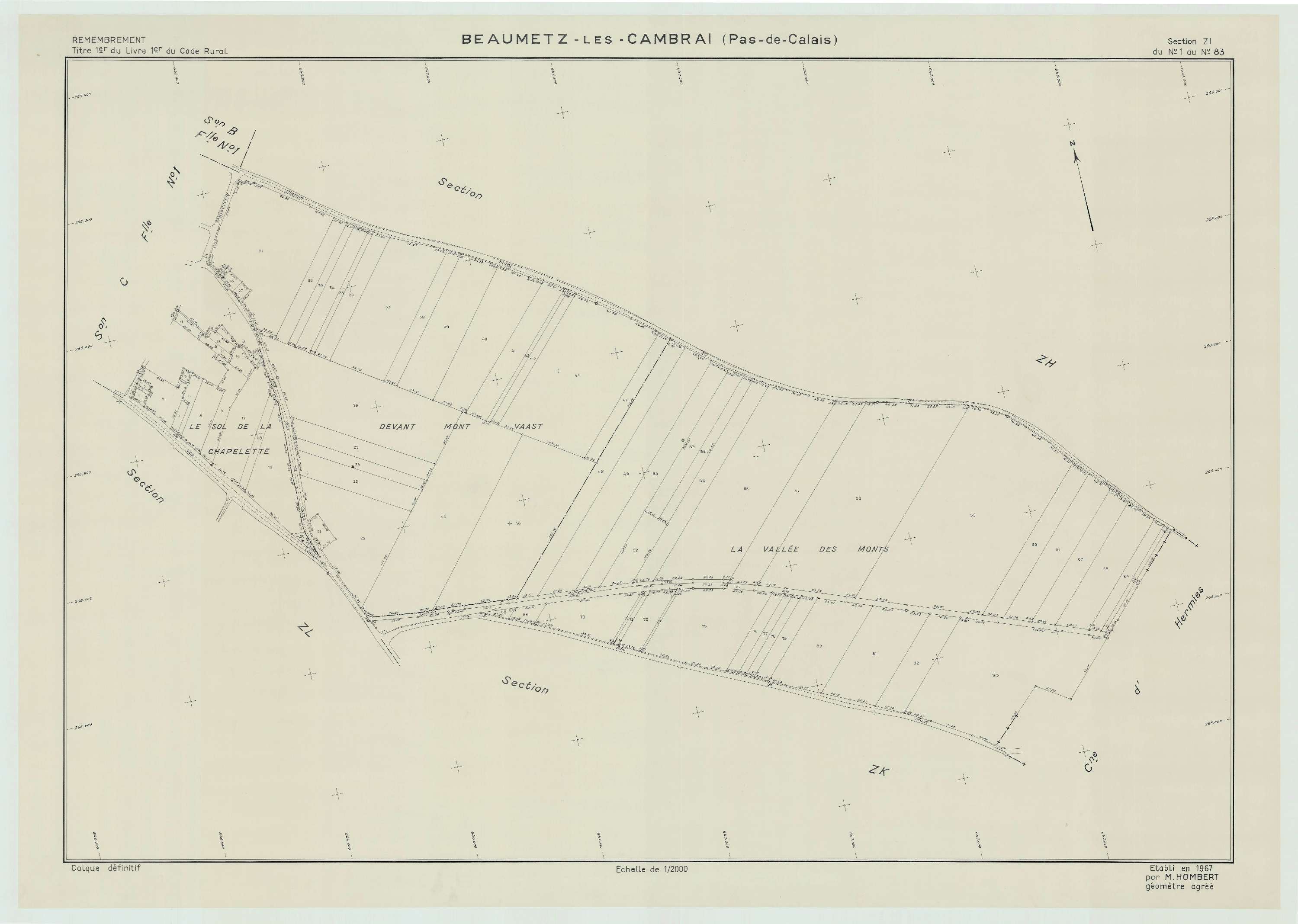 Beaumetz-lès-Cambrai - Plan de remembrement : section ZI.