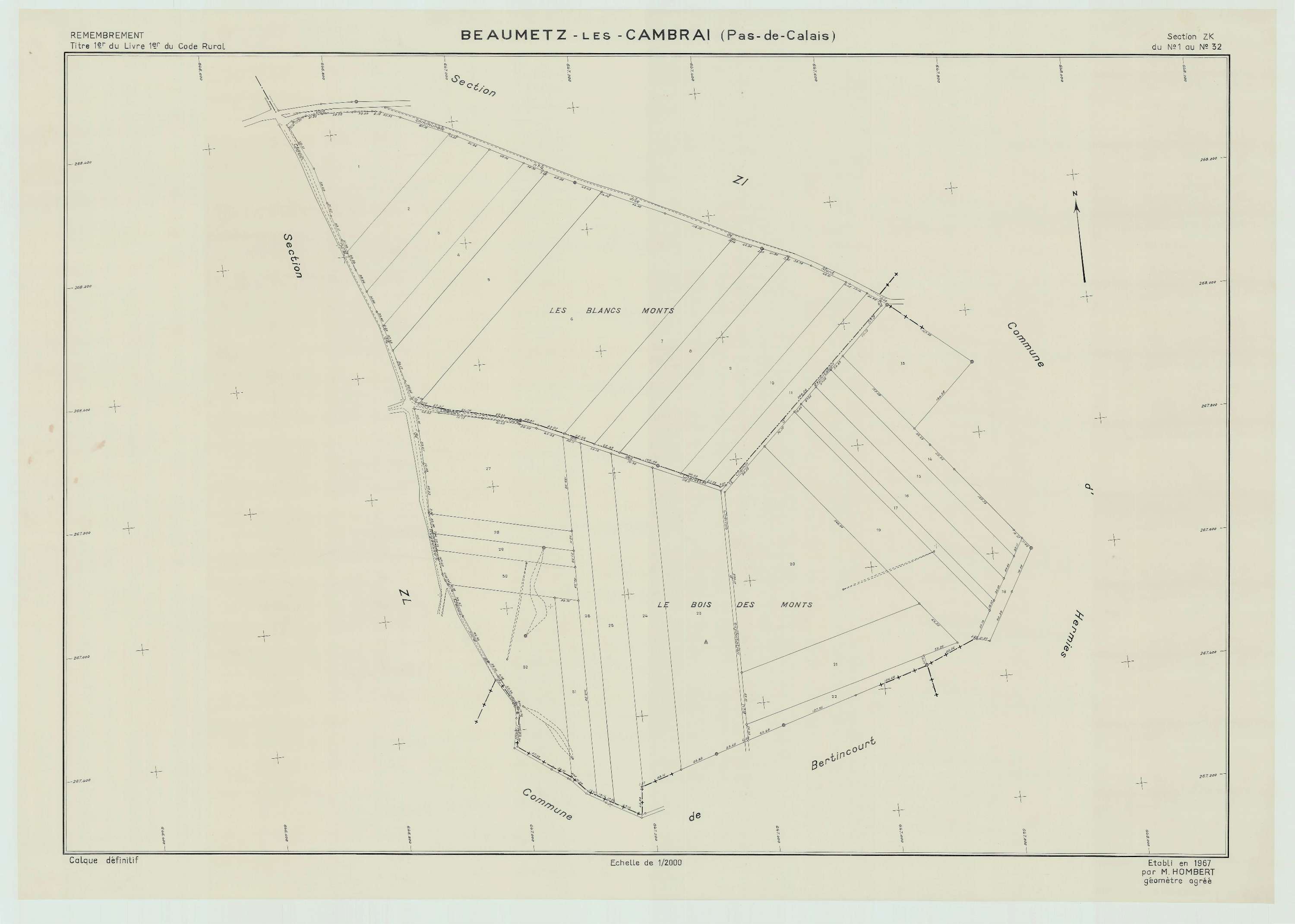 Beaumetz-lès-Cambrai - Plan de remembrement : section ZK.
