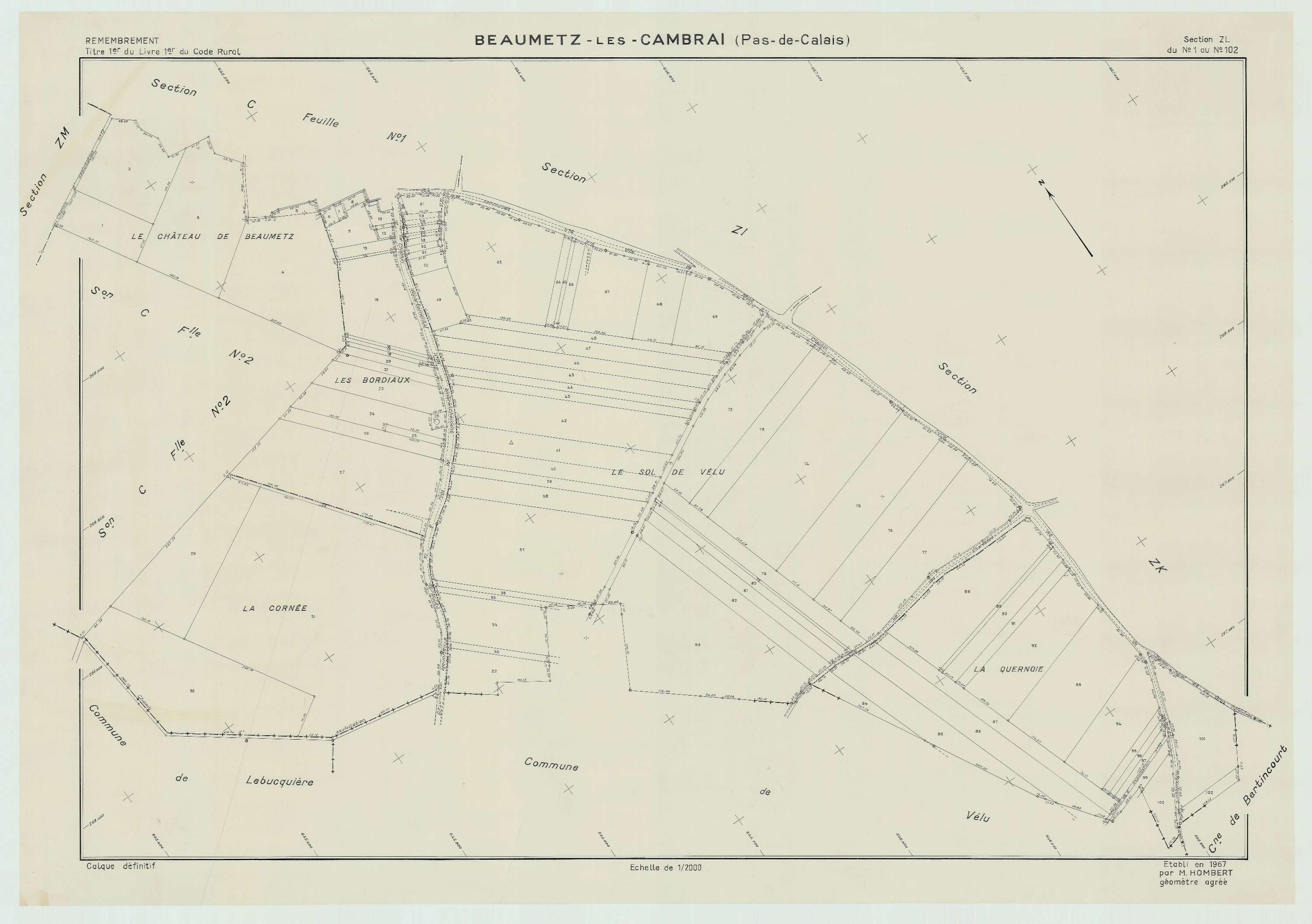 Beaumetz-lès-Cambrai - Plan de remembrement : section ZL.