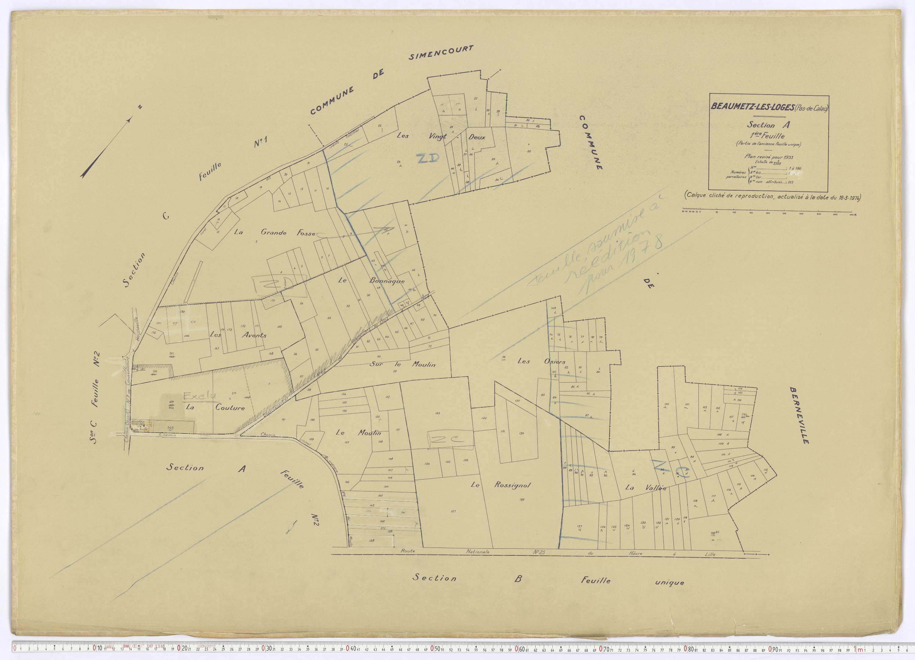 Beaumetz-lès-Loges - Section A, feuille 1.
