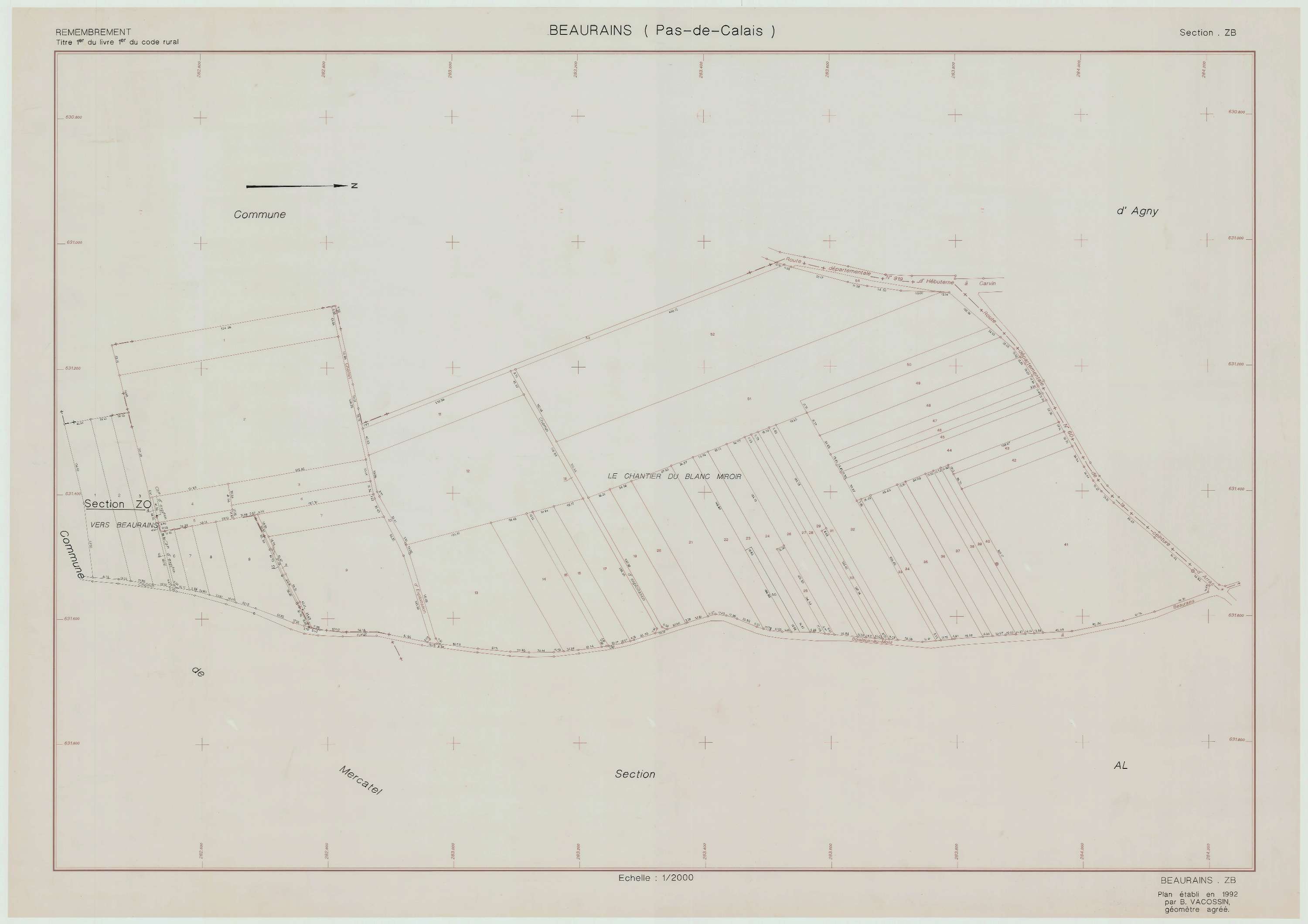Beaurains - Plan de remembrement : section ZB.