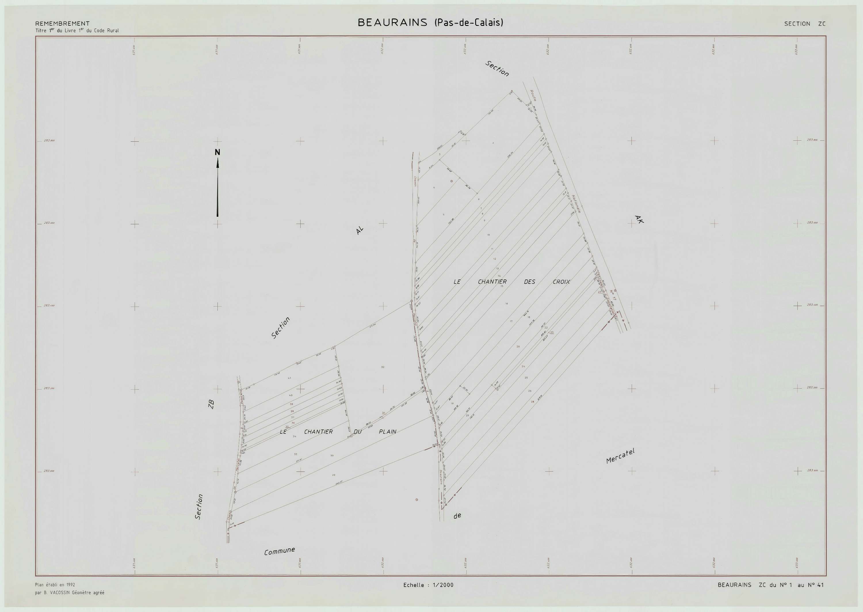 Beaurains - Plan de remembrement : section ZC.