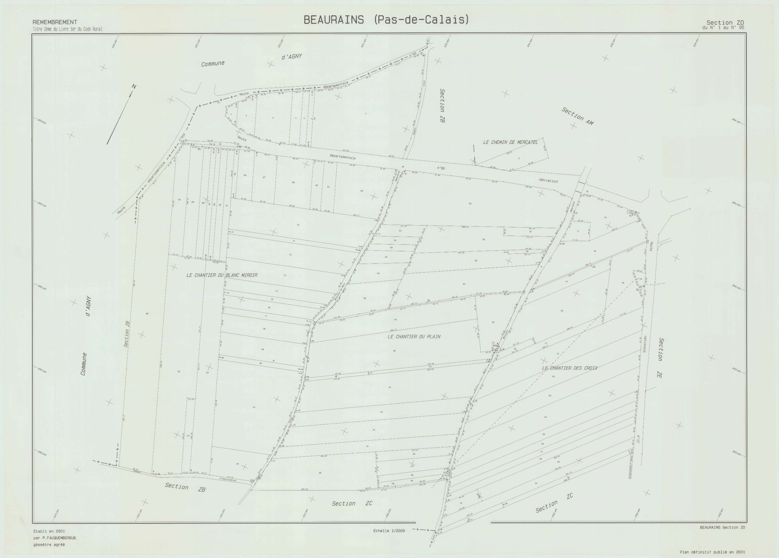 Beaurains - Plan de remembrement : section ZD.