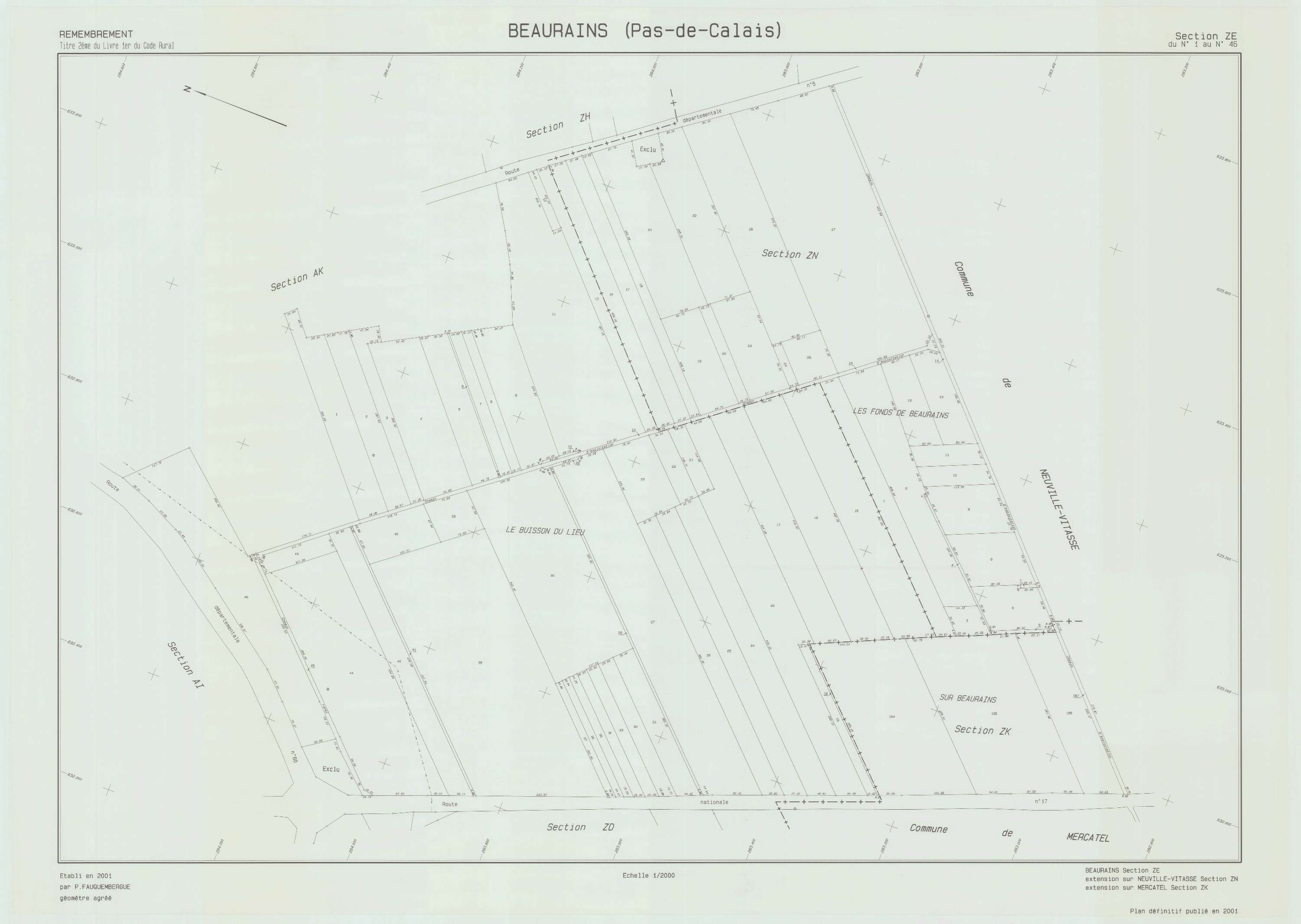 Beaurains - Plan de remembrement : section ZE.