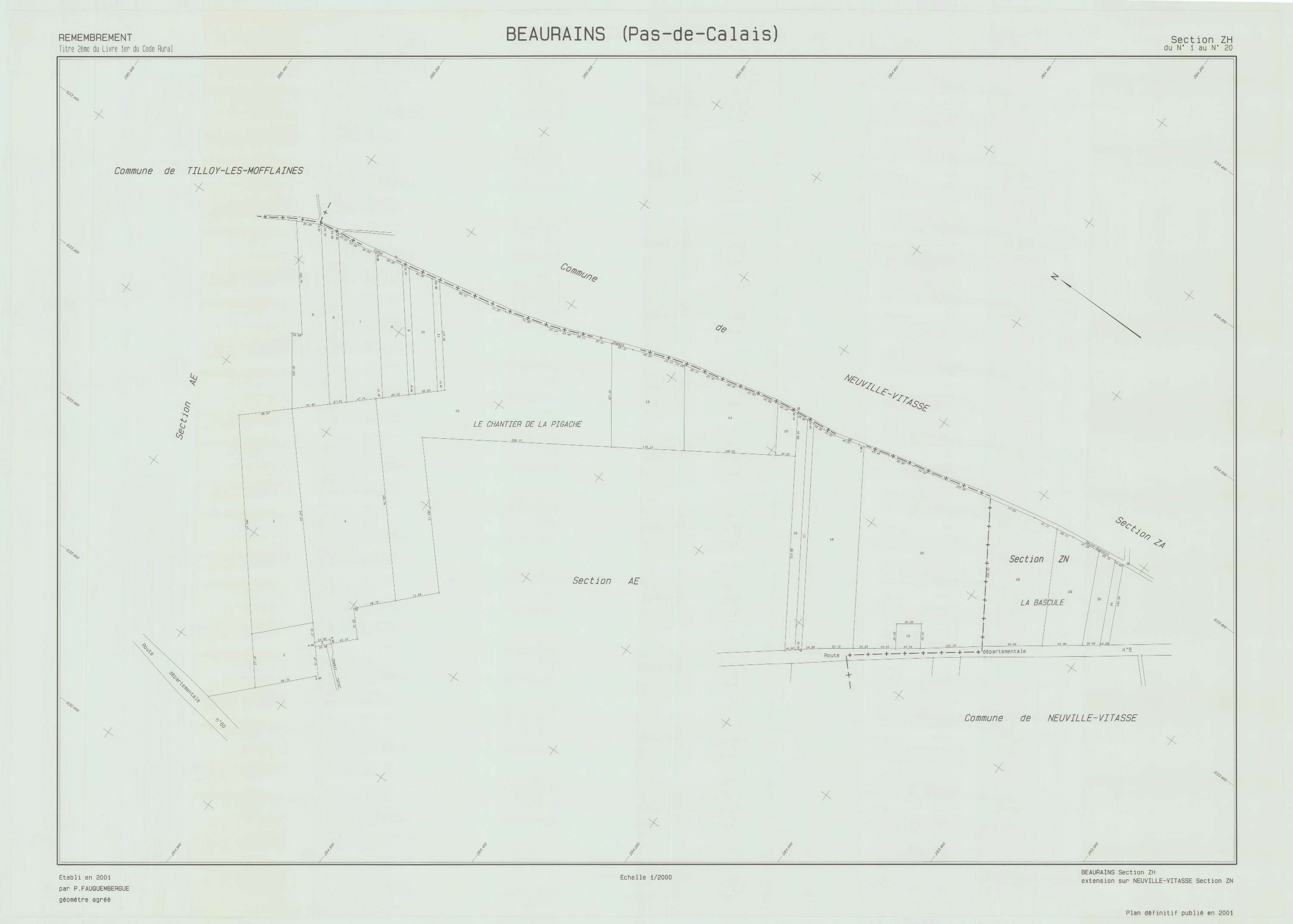 Beaurains - Plan de remembrement : section ZH.