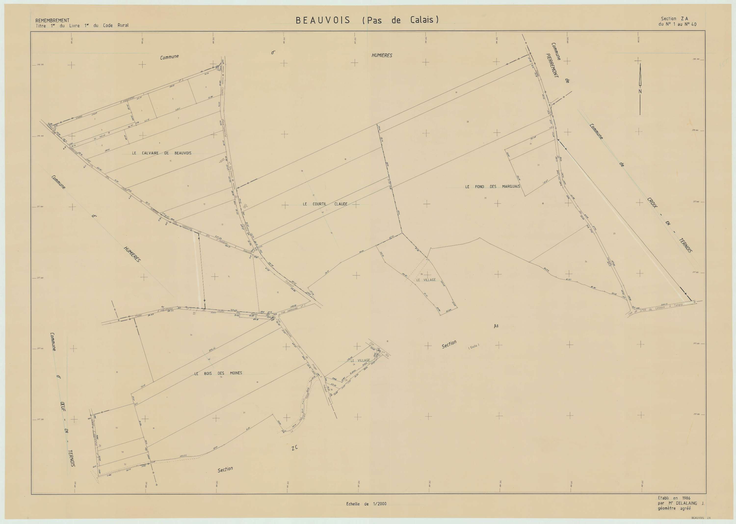 Beauvois - Plan de remembrement : section ZA.