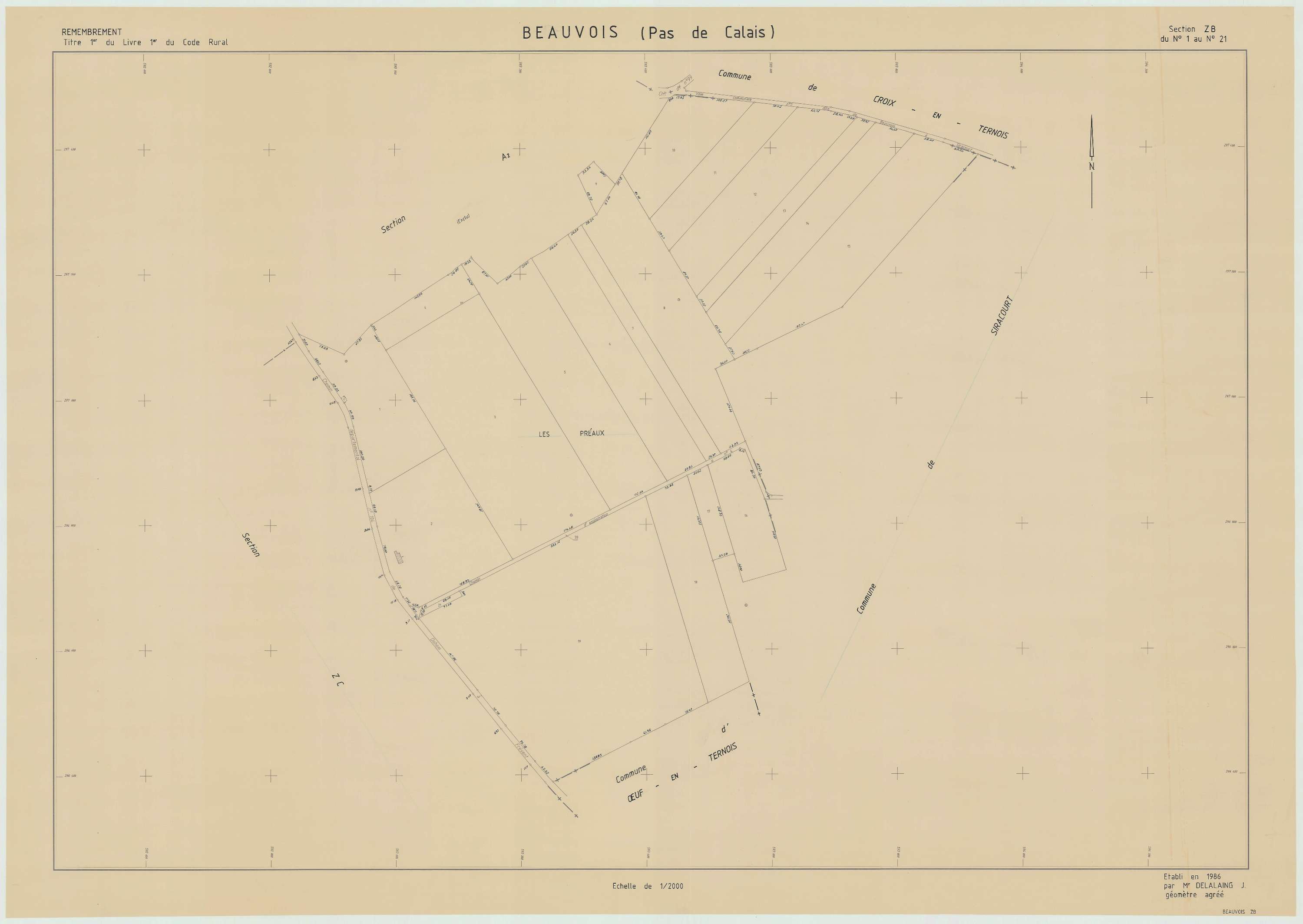 Beauvois - Plan de remembrement : section ZB.