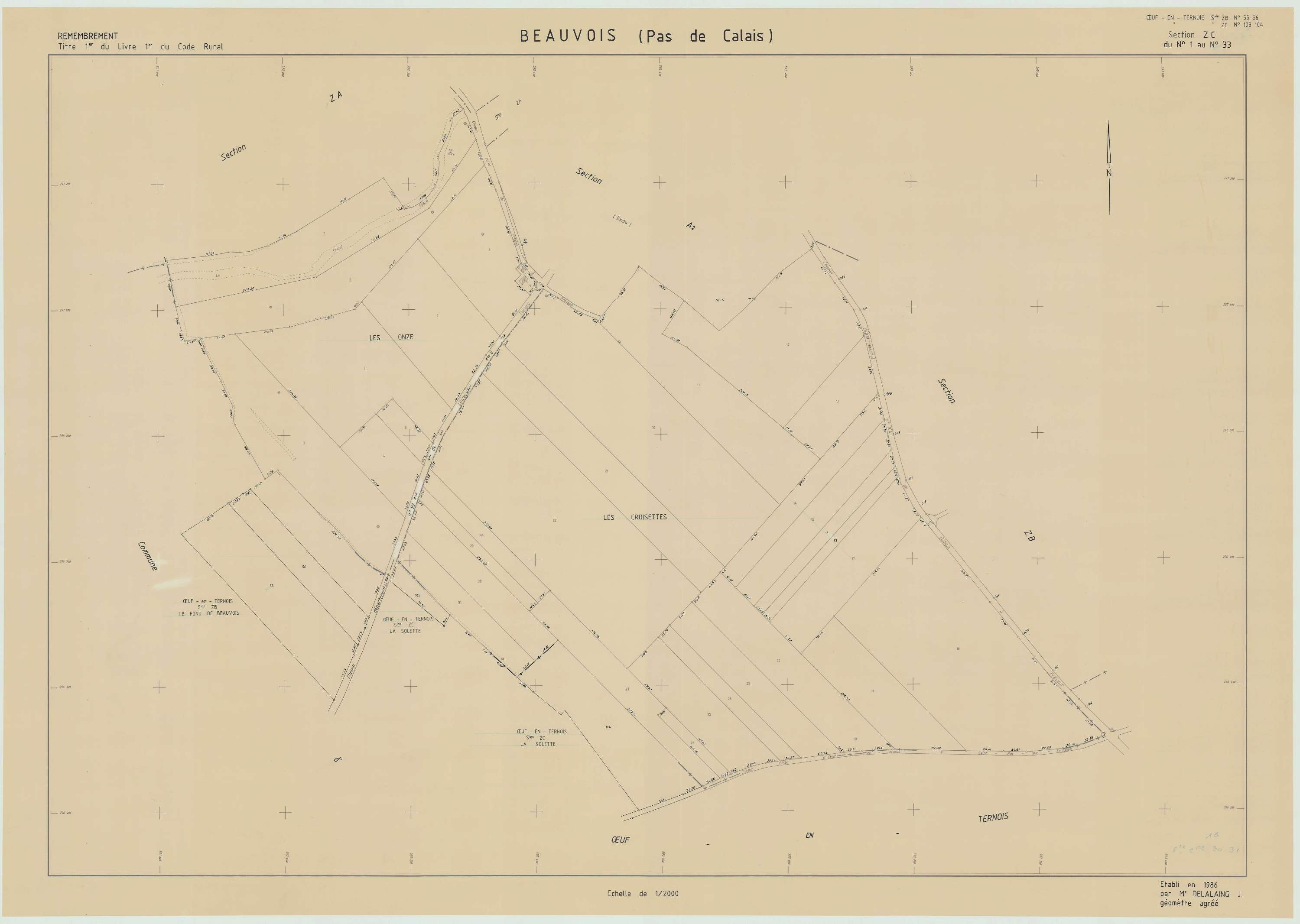 Beauvois - Plan de remembrement : section ZC.
