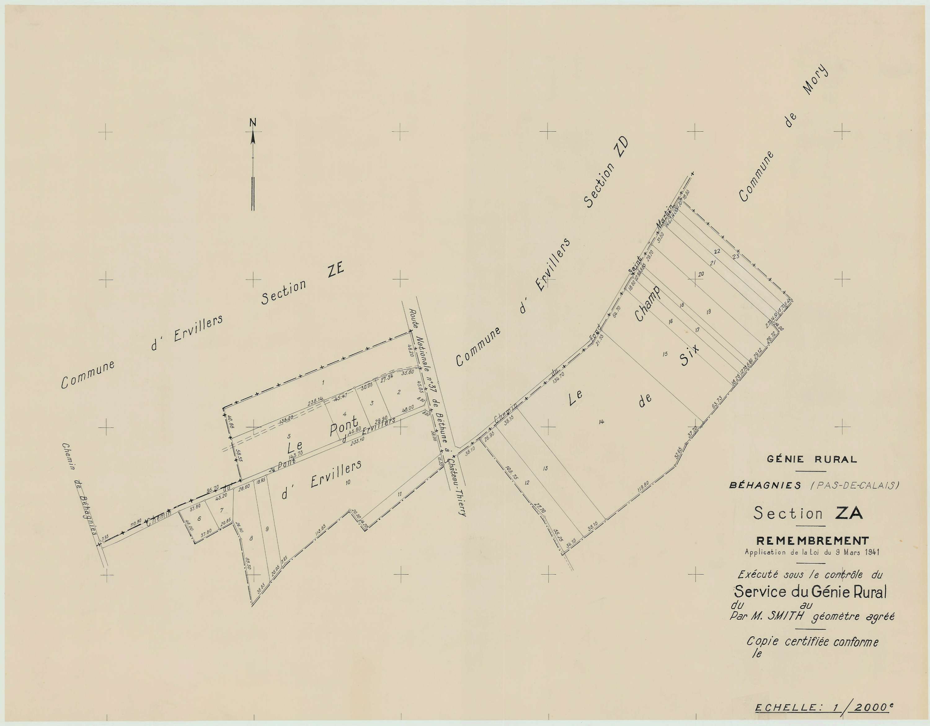 Béhagnies - Plan de remembrement : section ZA.