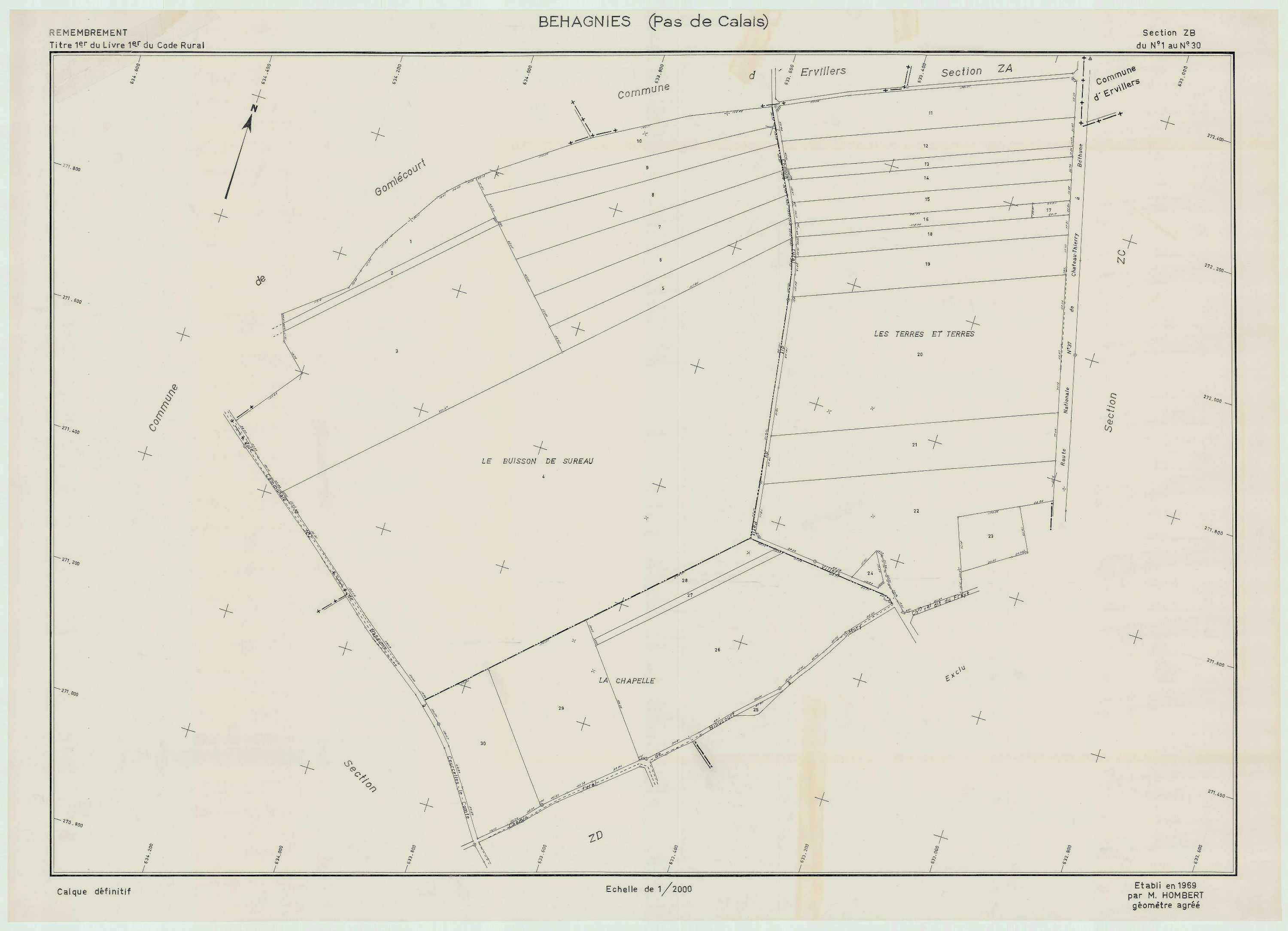Béhagnies - Plan de remembrement : section ZB.