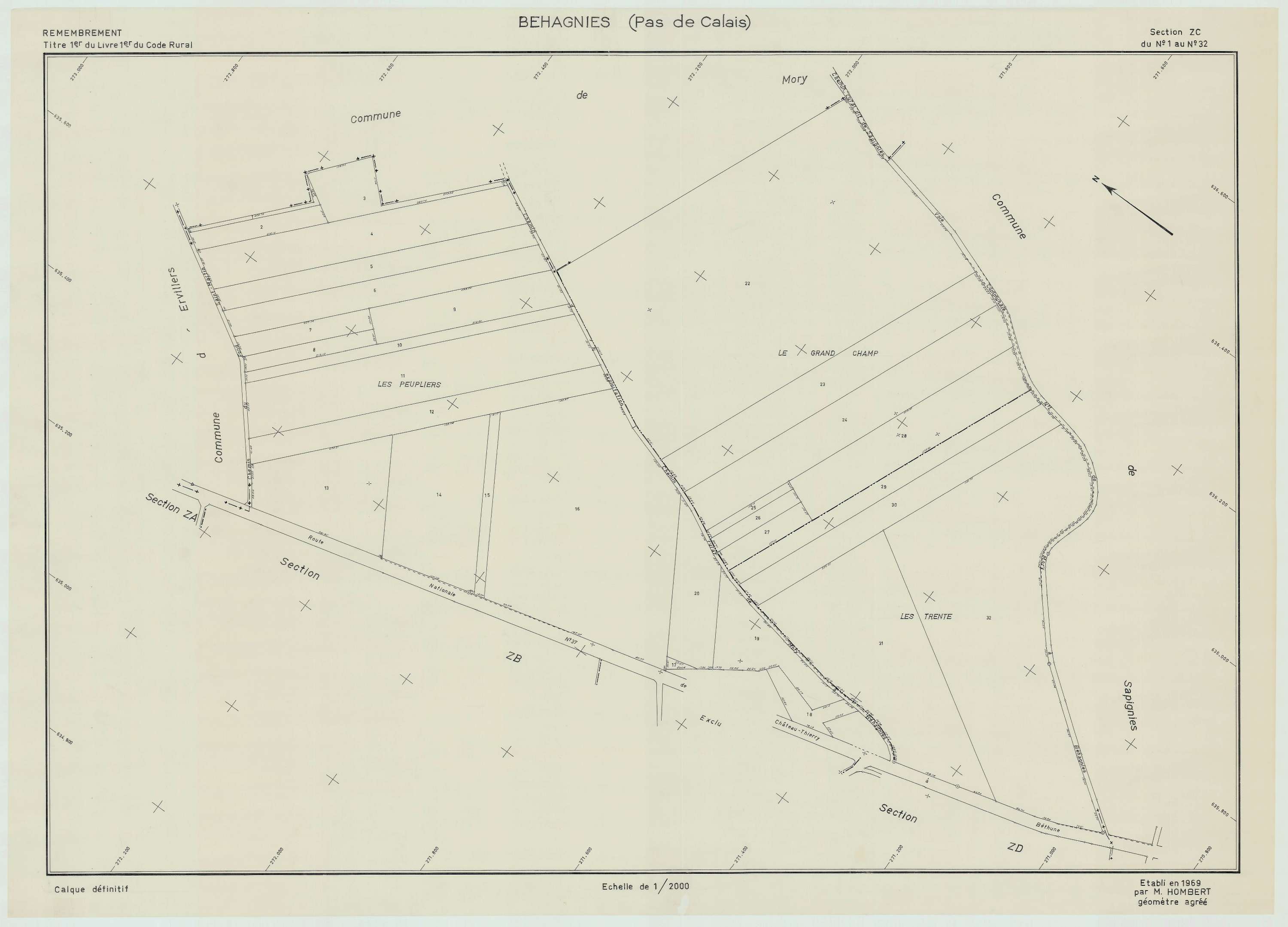 Béhagnies - Plan de remembrement : section ZC.