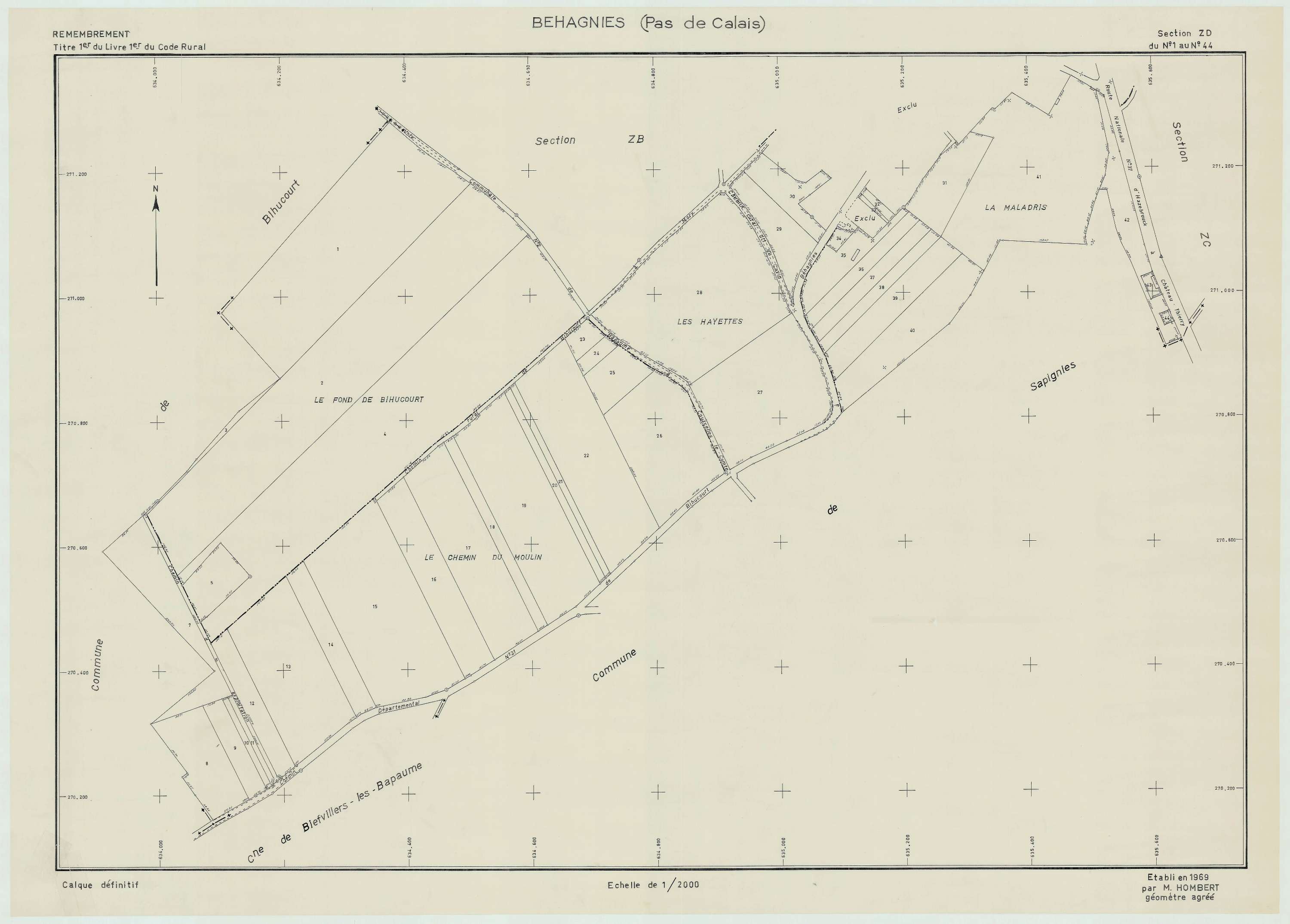 Béhagnies - Plan de remembrement : section ZD.