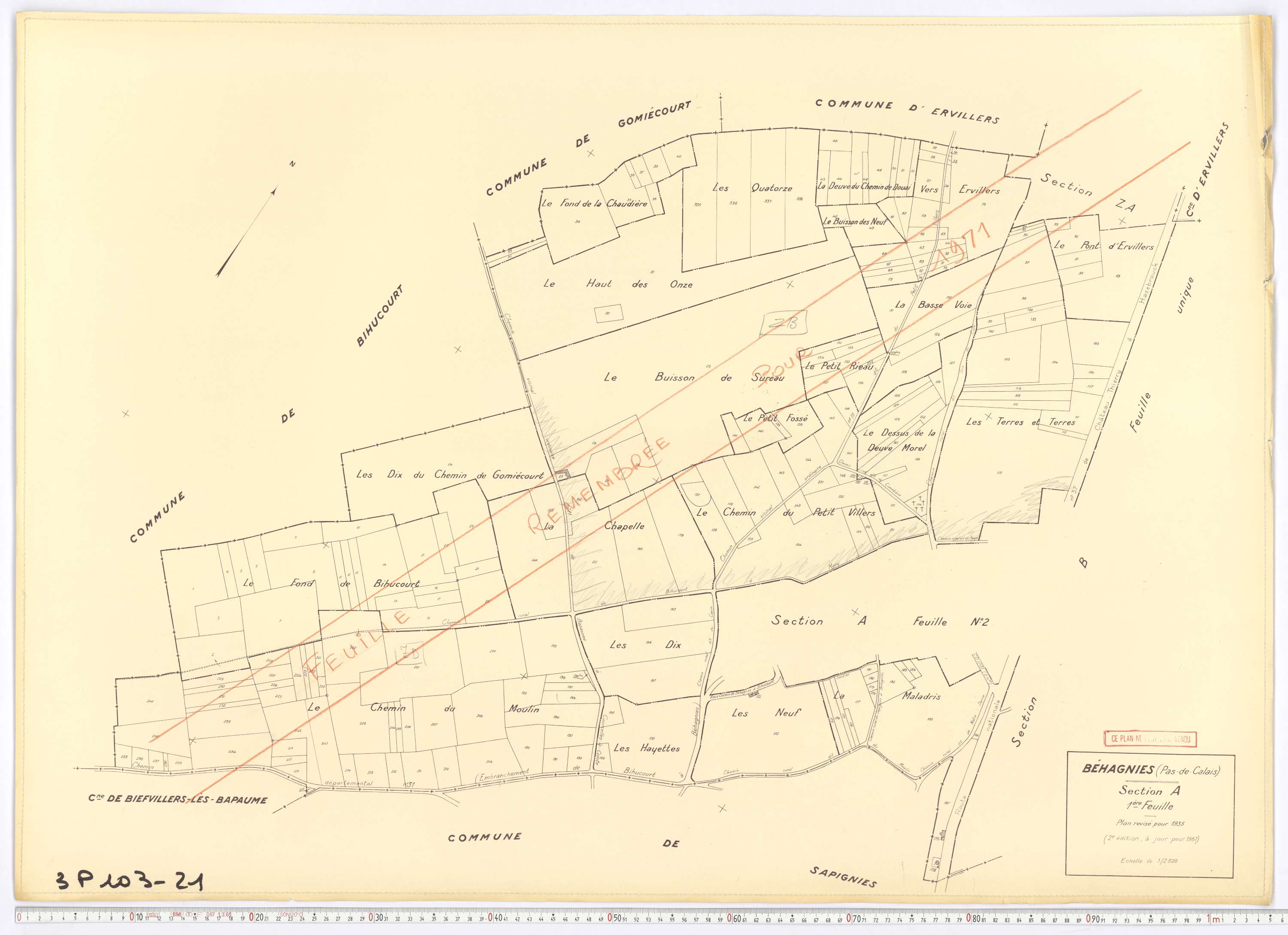 Béhagnies - Section A, feuille 1.