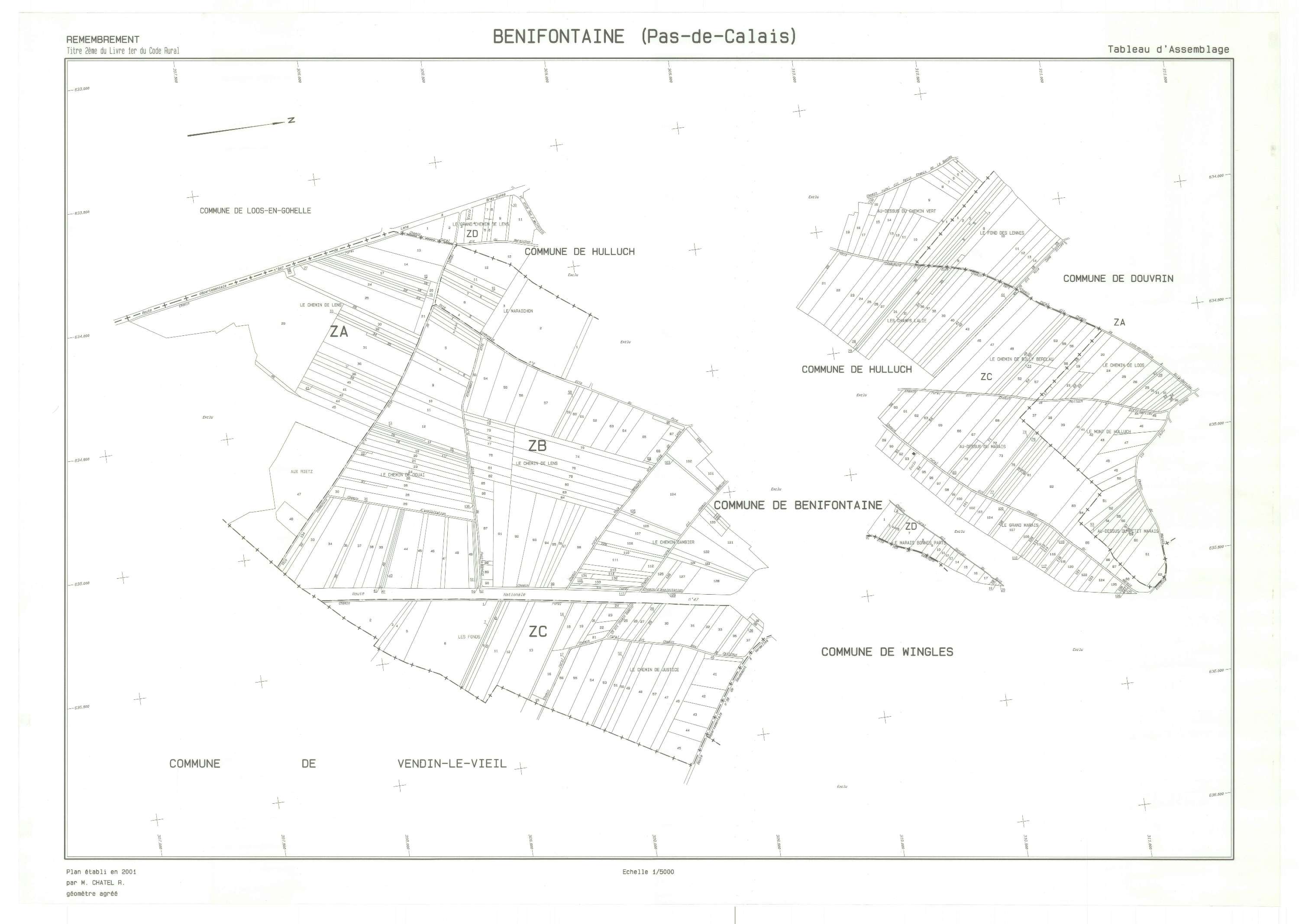 Bénifontaine - Plan cadastral : tableau d'assemblage postérieur au remembrement.