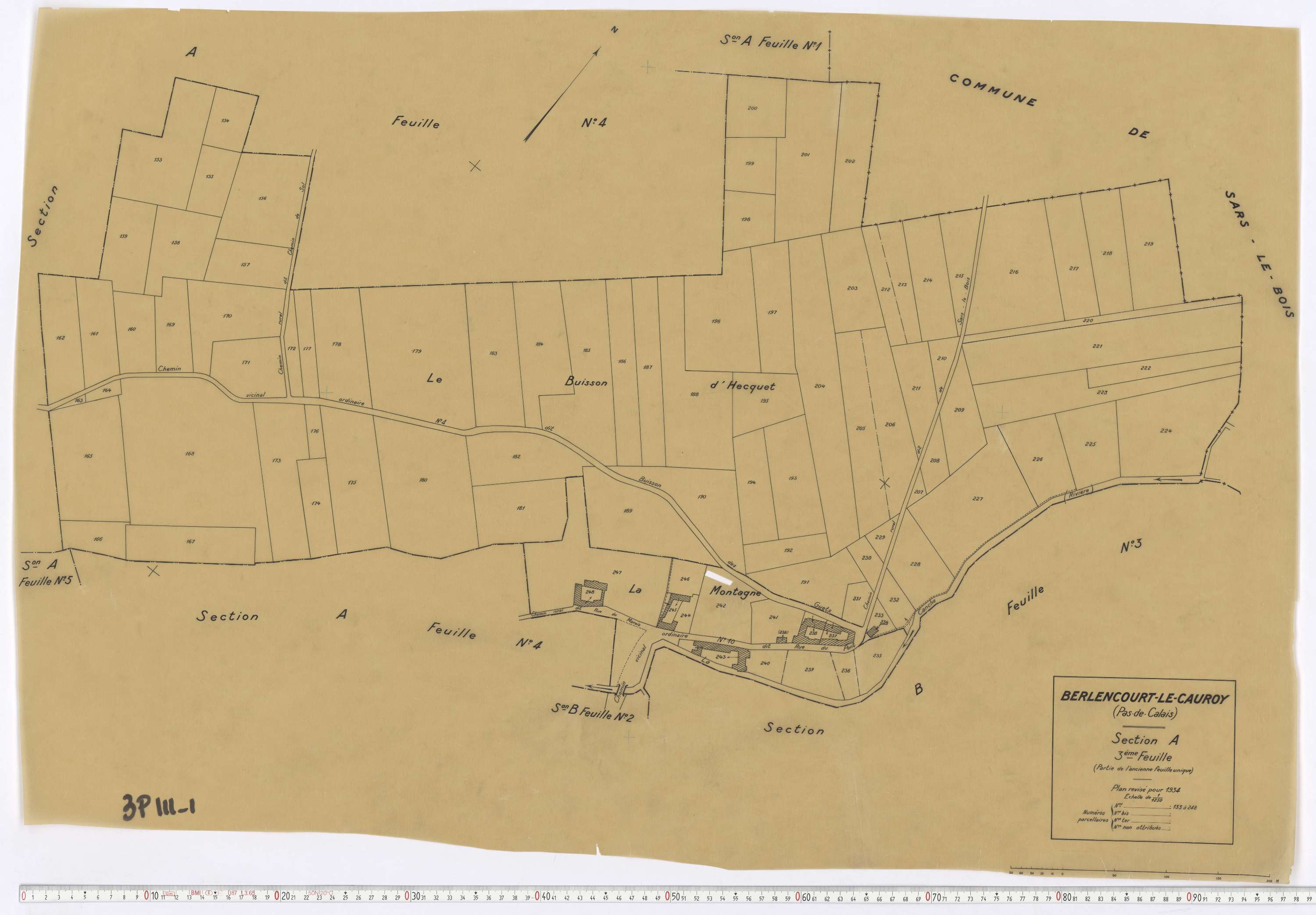 Berlencourt-le-Cauroy - Section A, feuille 3.