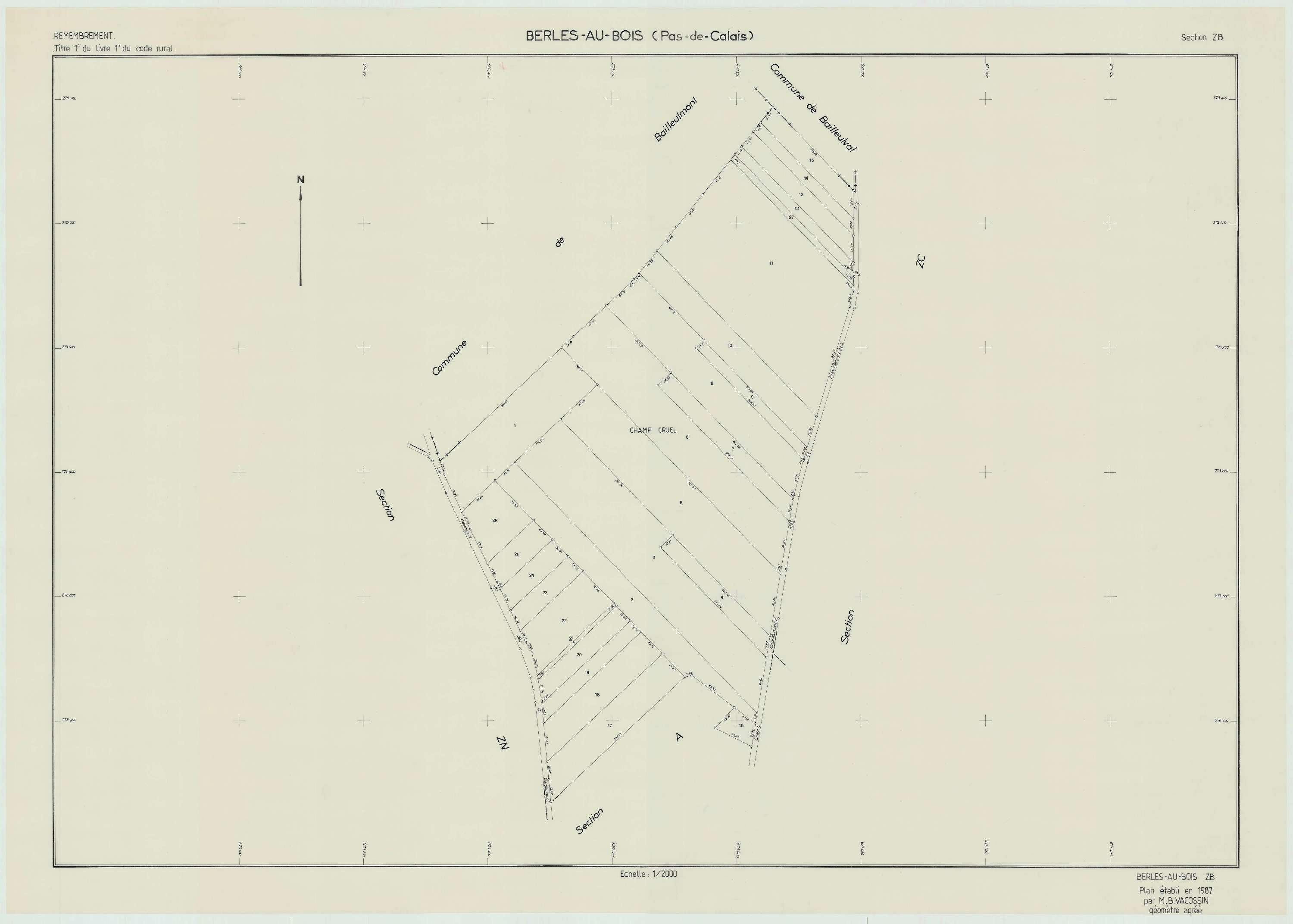 Berles-au-Bois - Plan de remembrement : section ZB.