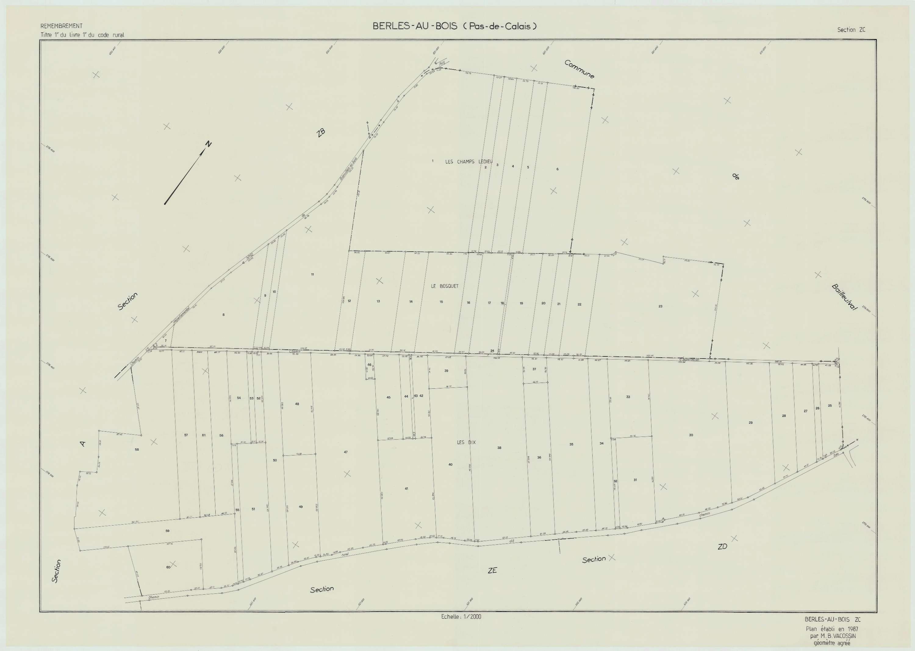 Berles-au-Bois - Plan de remembrement : section ZC.