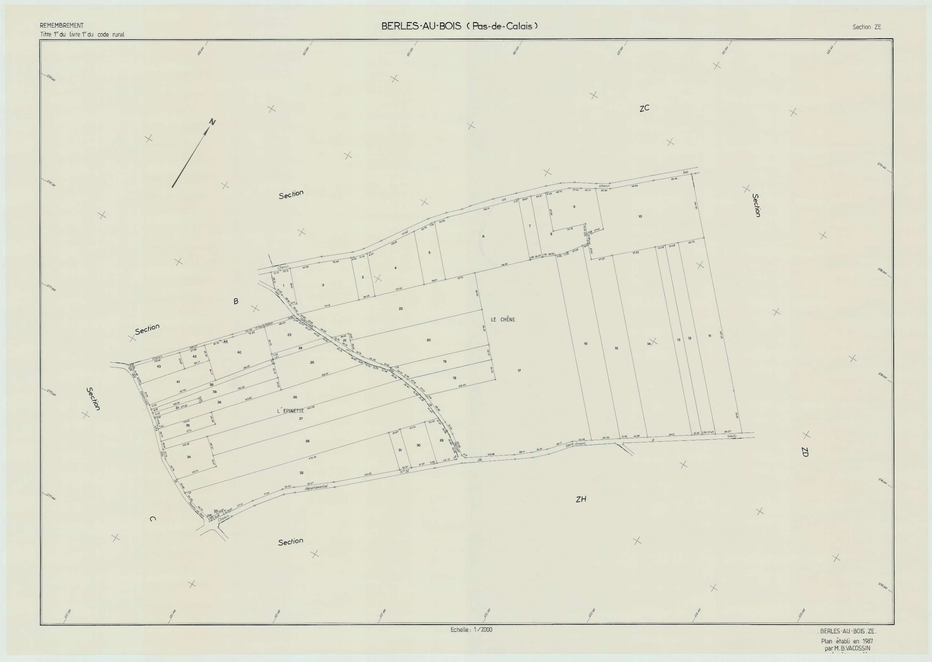 Berles-au-Bois - Plan de remembrement : section ZE.