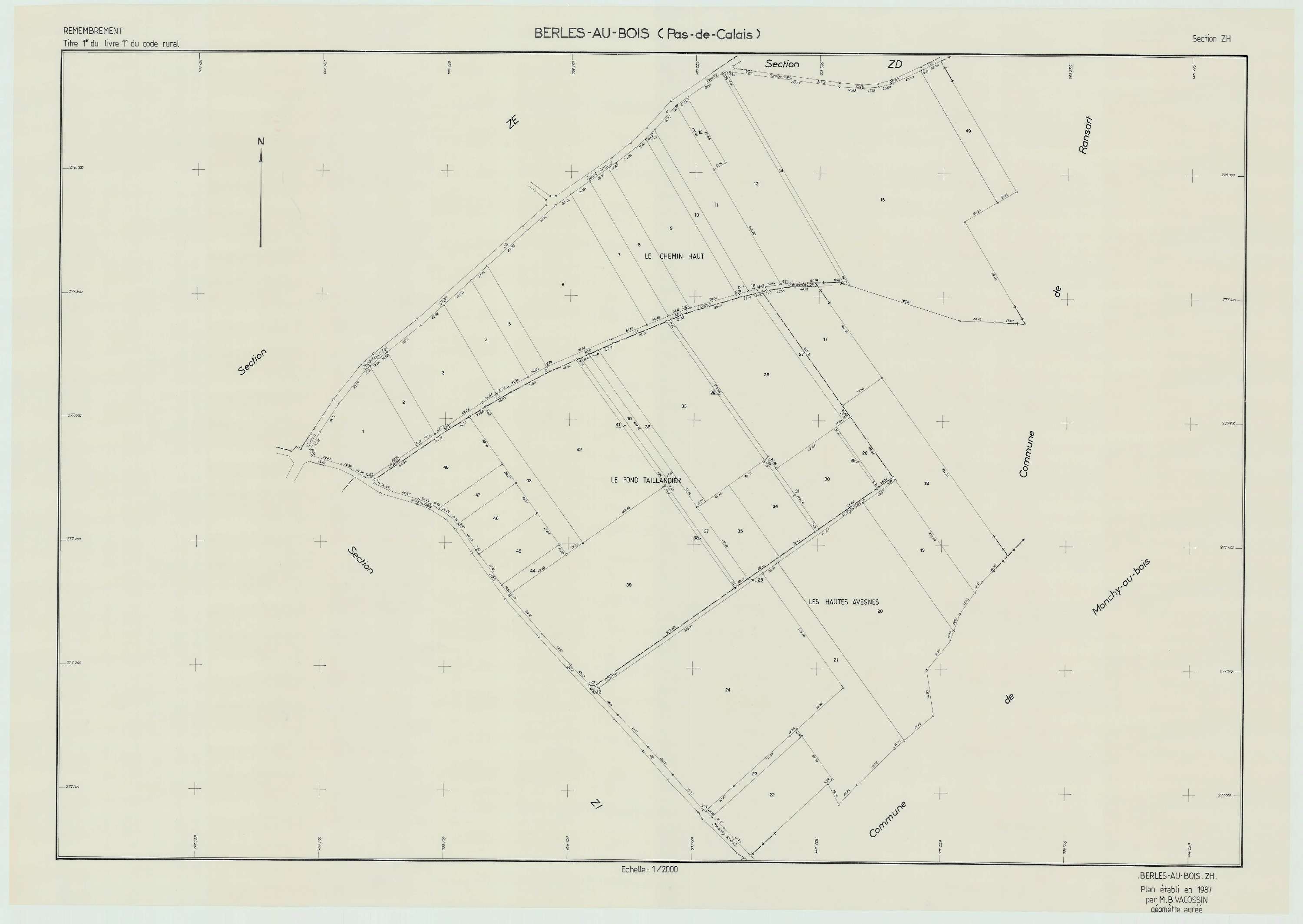 Berles-au-Bois - Plan de remembrement : section ZH.