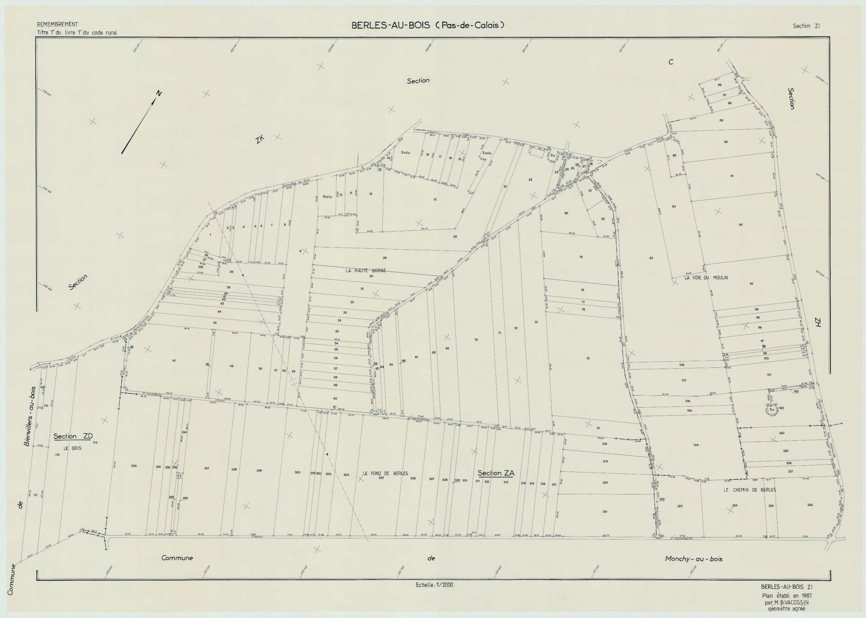 Berles-au-Bois - Plan de remembrement : section ZI.