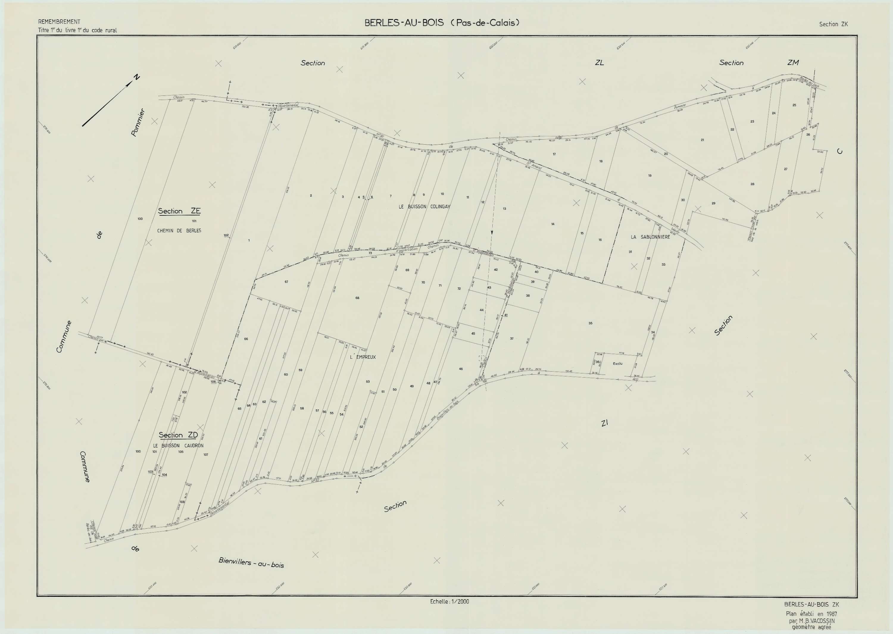 Berles-au-Bois - Plan de remembrement : section ZK.