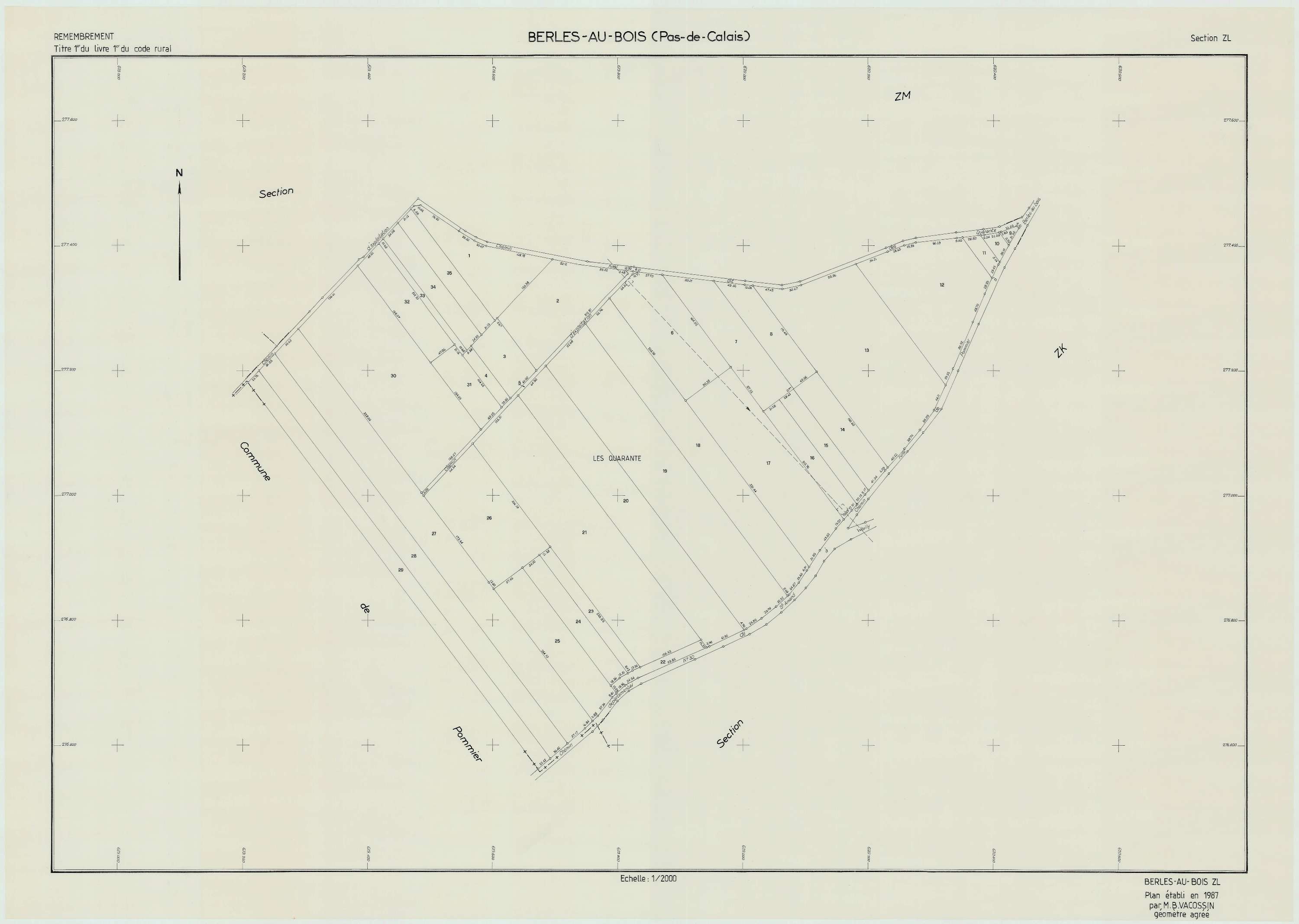 Berles-au-Bois - Plan de remembrement : section ZL.
