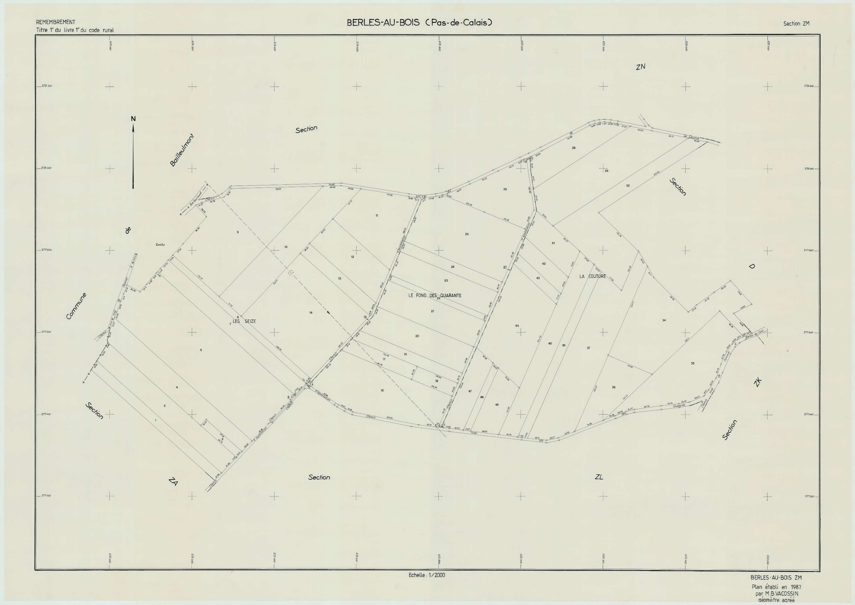 Berles-au-Bois - Plan de remembrement : section ZM.